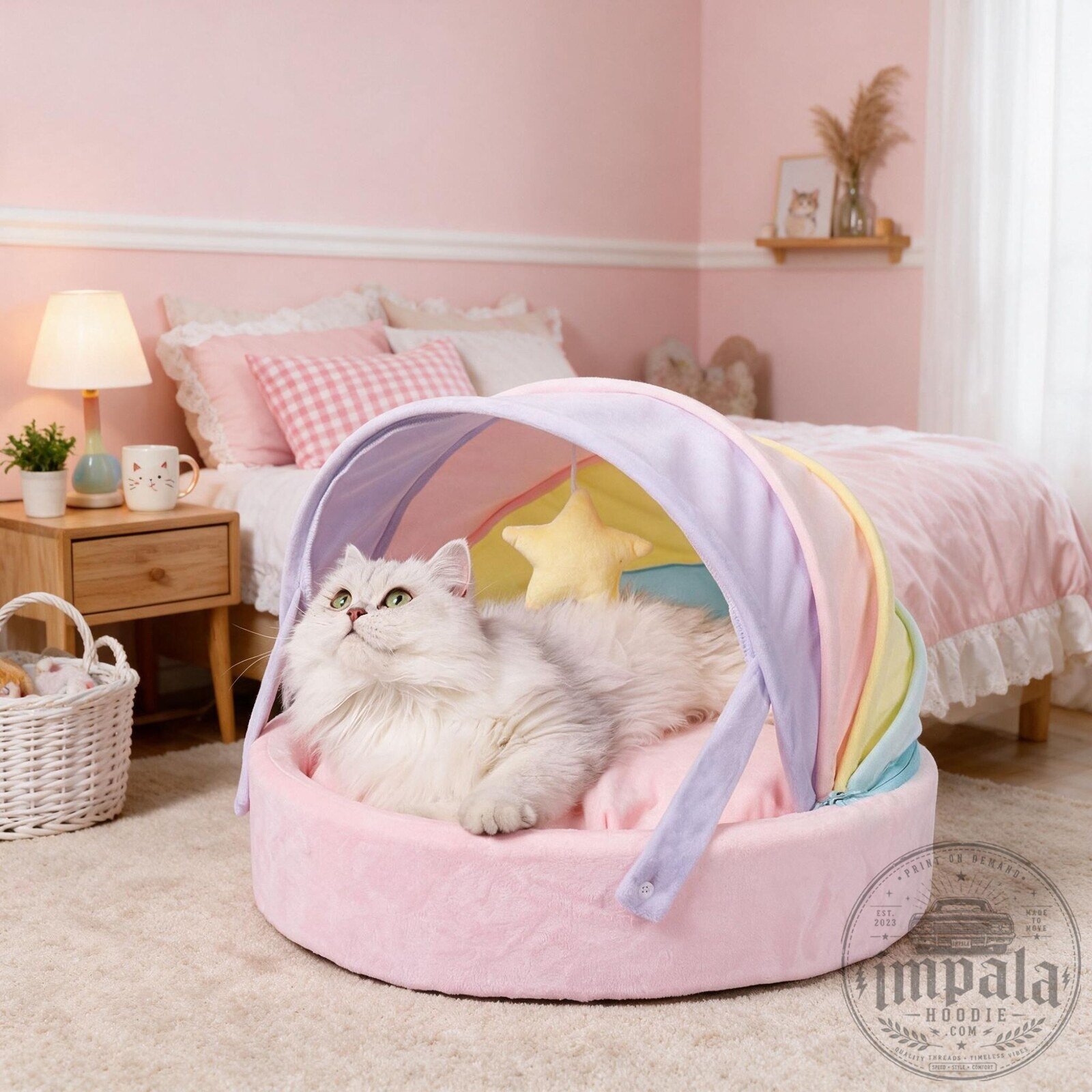 Pastel Color Rainbow Pet Bed With Canopy