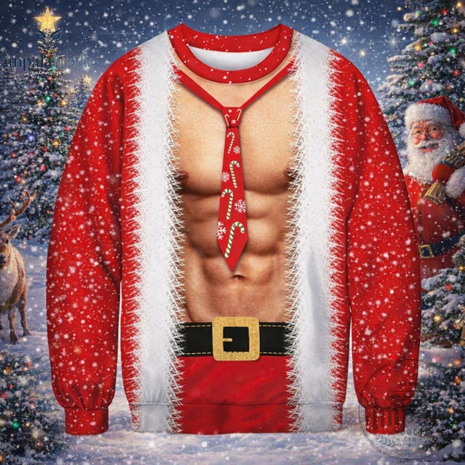 Christmas Santa Claus Muscle Body Ugly Christmas Sweater