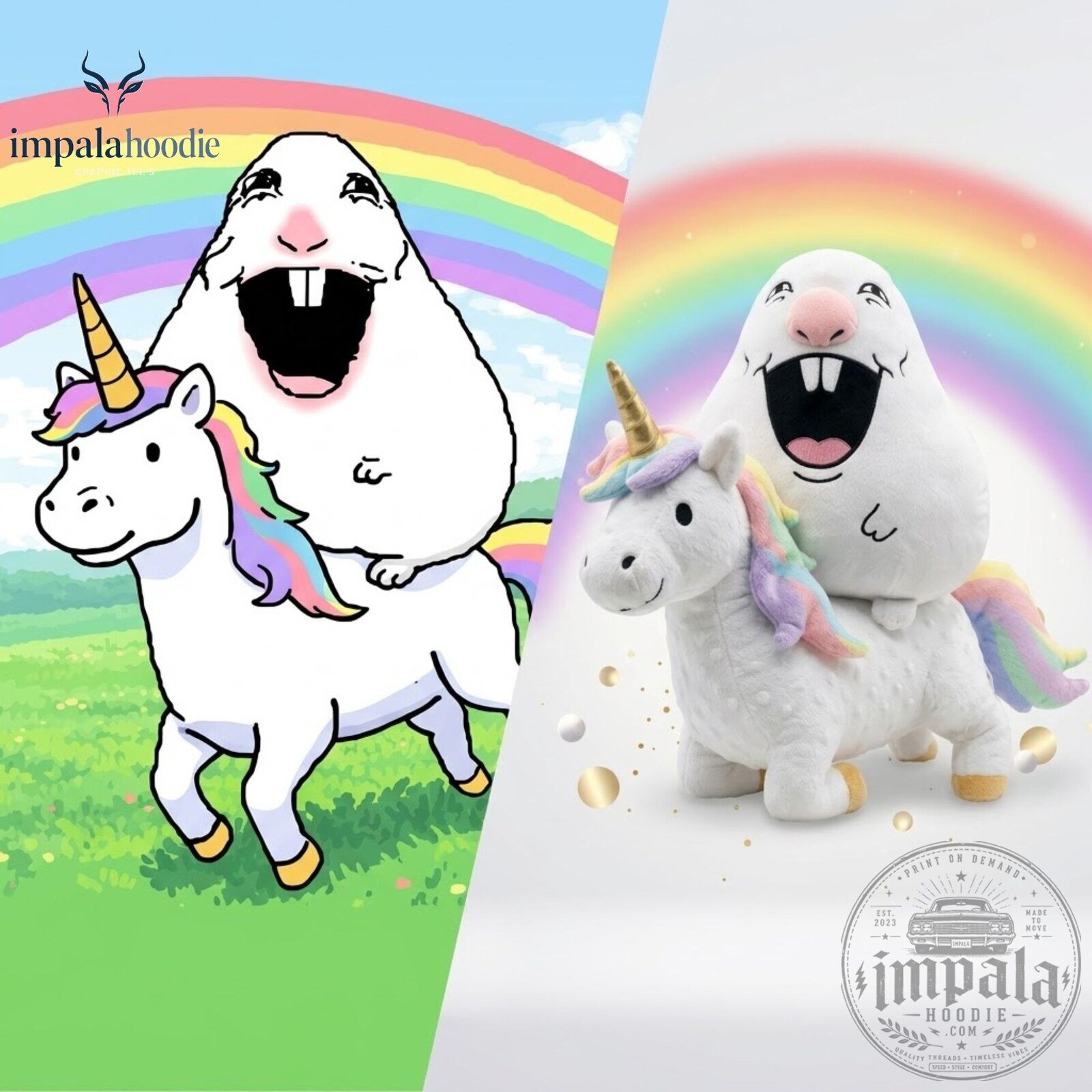 Ugly White Hamster Smiling Riding Unicorn Meme Plush Toy