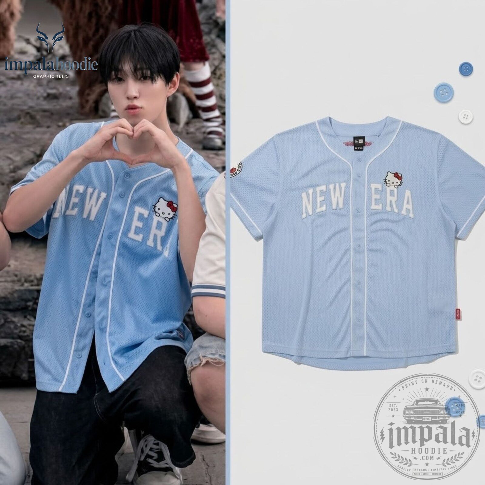 NEXZ Hyui Hello Kitty New Era Blue Baseball Jersey