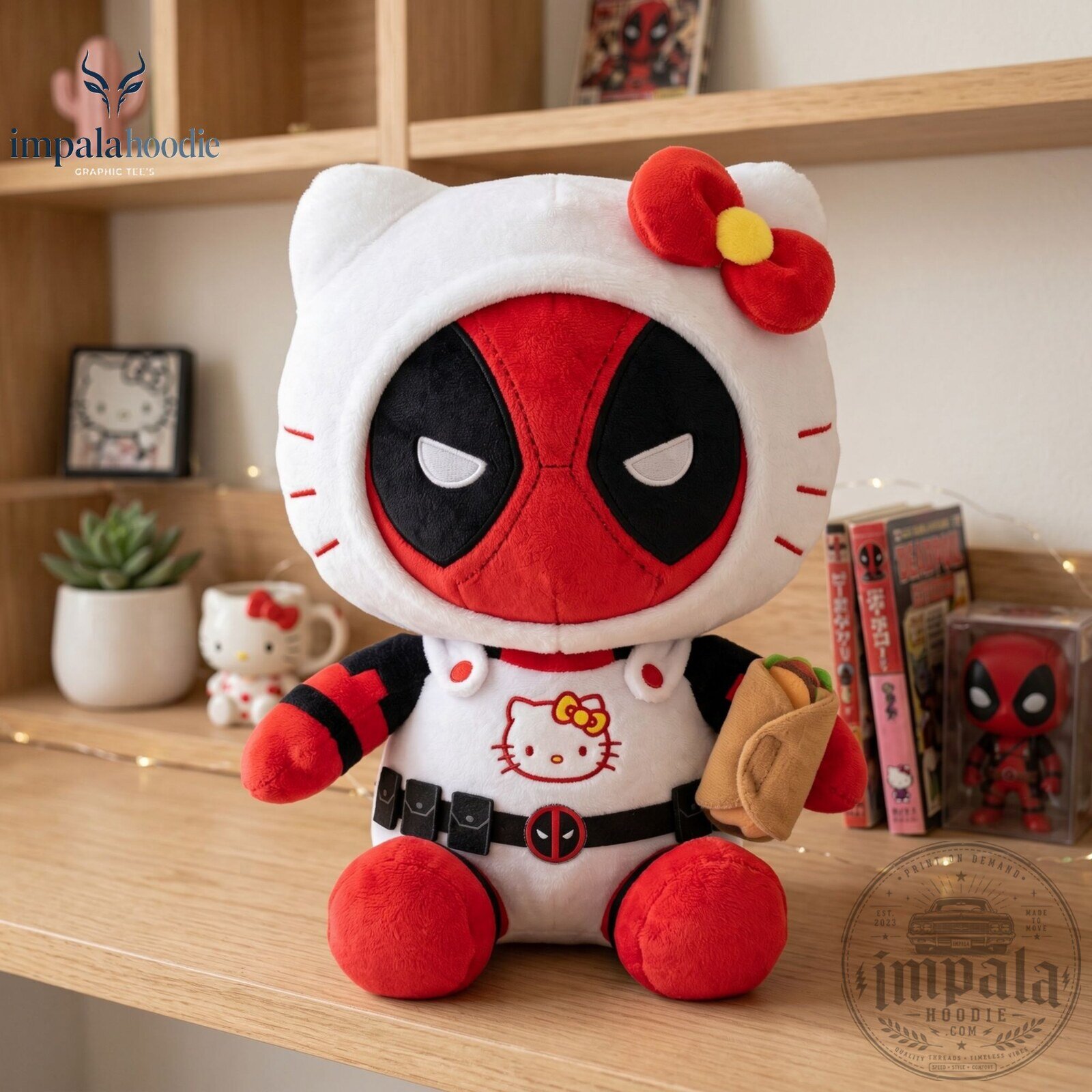 Hello Kitty x Deadpool Holding Chimichanga Cute Crossover Plush Toy 8 Hello Kitty x Deadpool Holding Chimichanga Cute Crossover Plush Toy