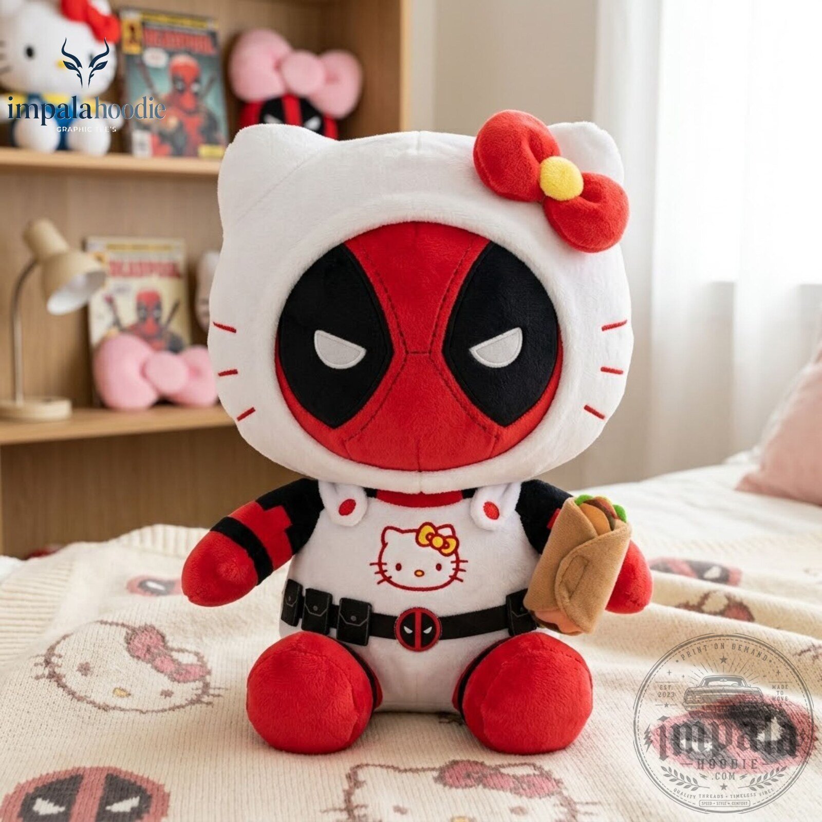 Hello Kitty x Deadpool Holding Chimichanga Cute Crossover Plush Toy 9 Hello Kitty x Deadpool Holding Chimichanga Cute Crossover Plush Toy