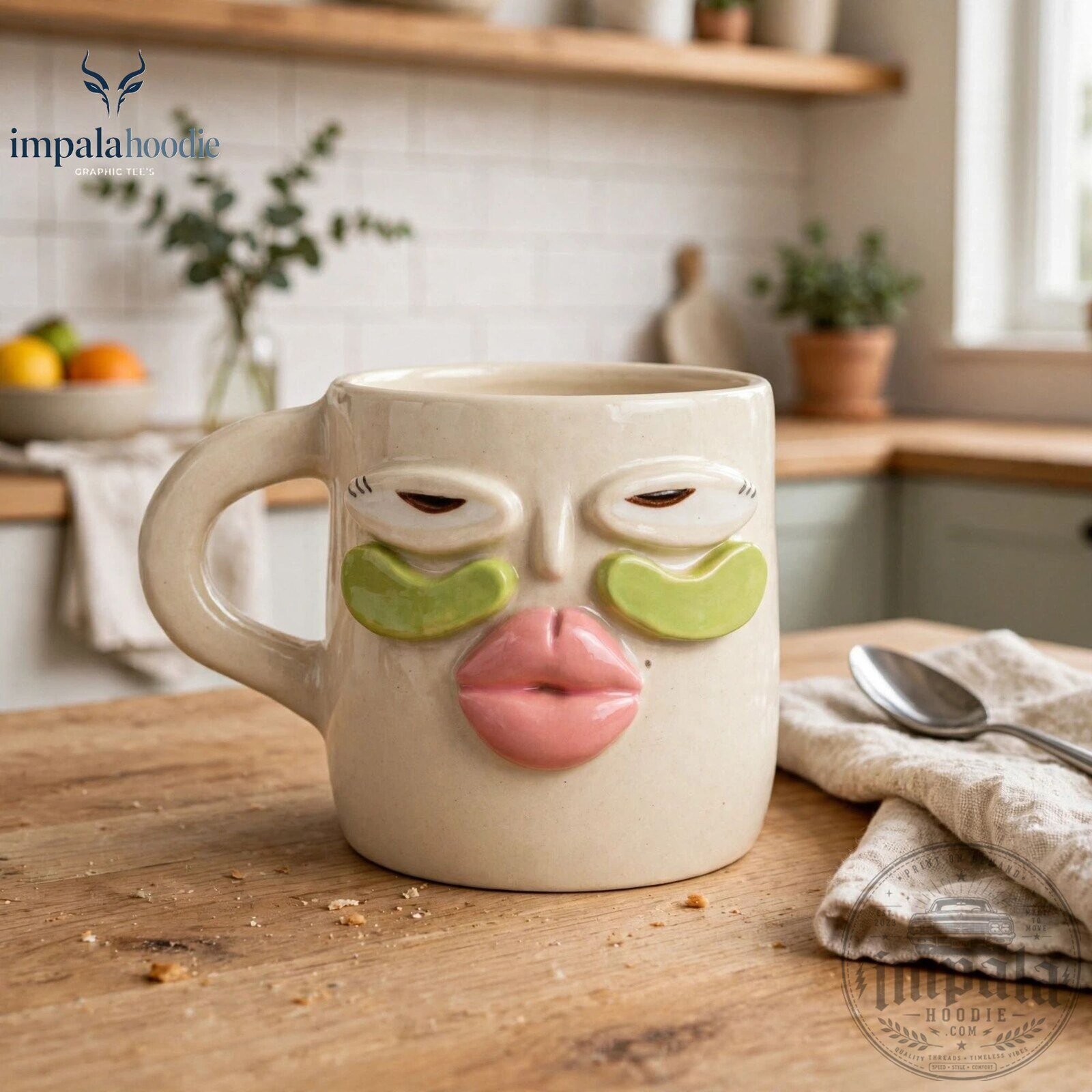 Quirky Face With Eyes Masks Ceramic Mug