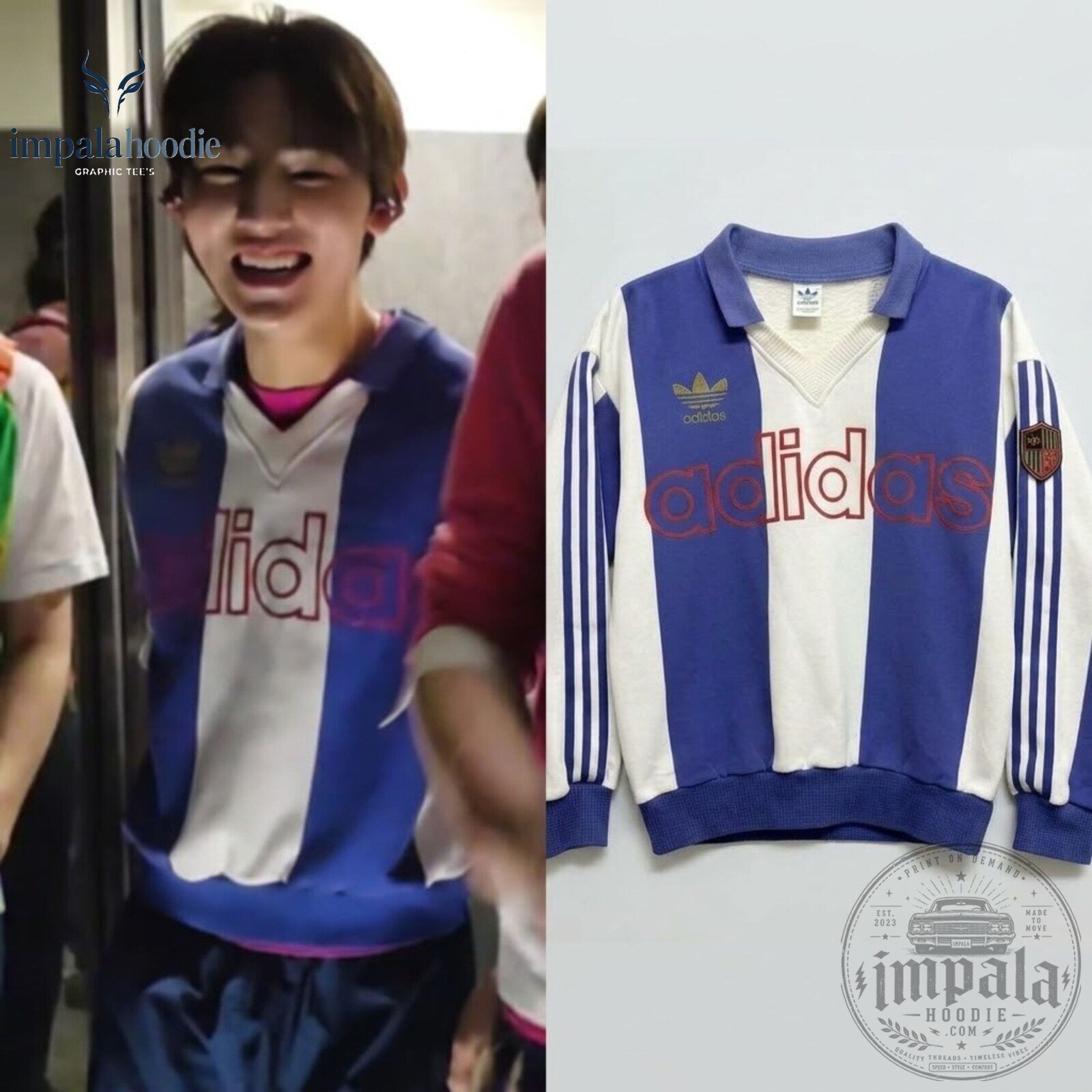 CORTIS Eom Seonghyeon White & Blue Stripes Long Sleeve Polo Shirt