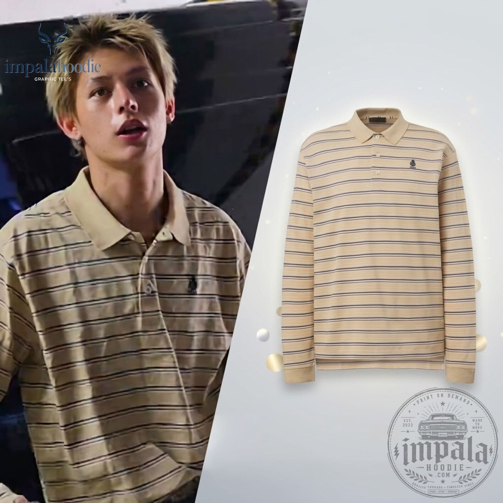 CORTIS James Beige Striped Long Sleeve Polo Shirt