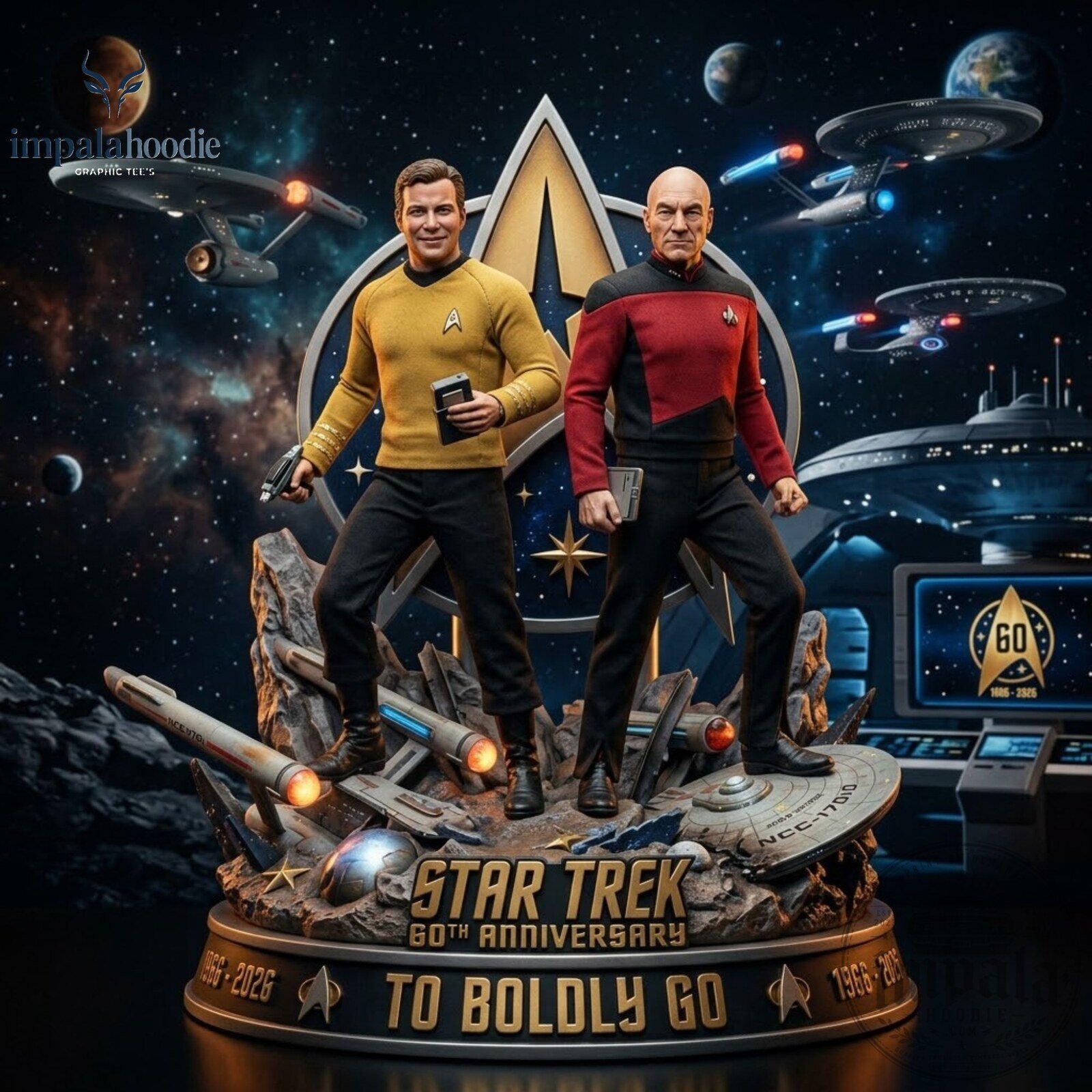 Star Trek 60th Anniversary Captain Kirk & Picard Commemorative Collectible Figure