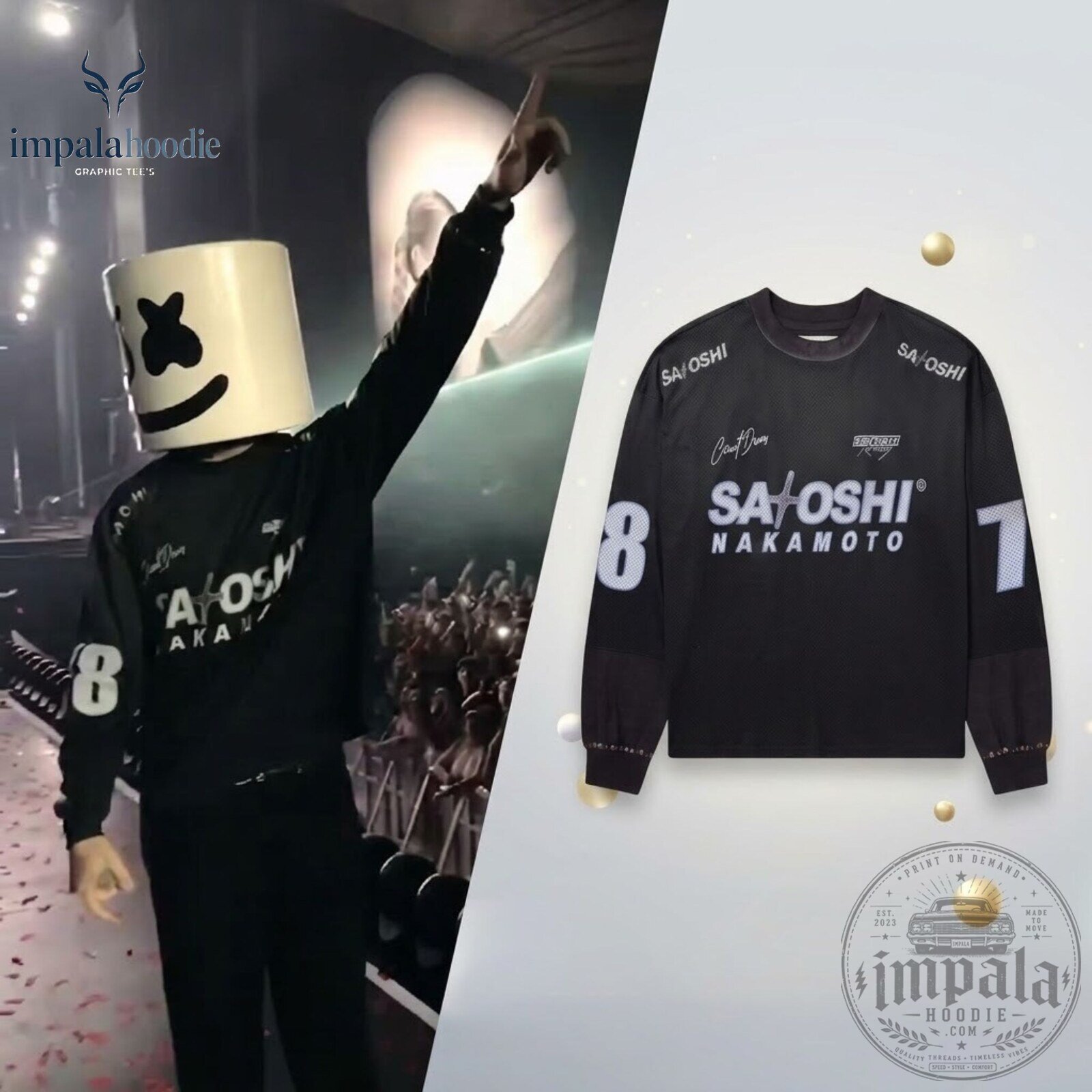 Marshmallow SAKOSHI NAKAMOTO 87 Black Long Sleeve Sweatshirt