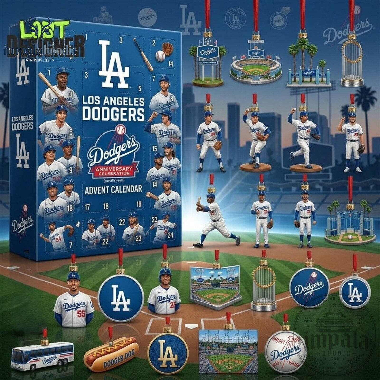 MLB Los Angeles Dodgers Collectible Ornaments Advent Calendar