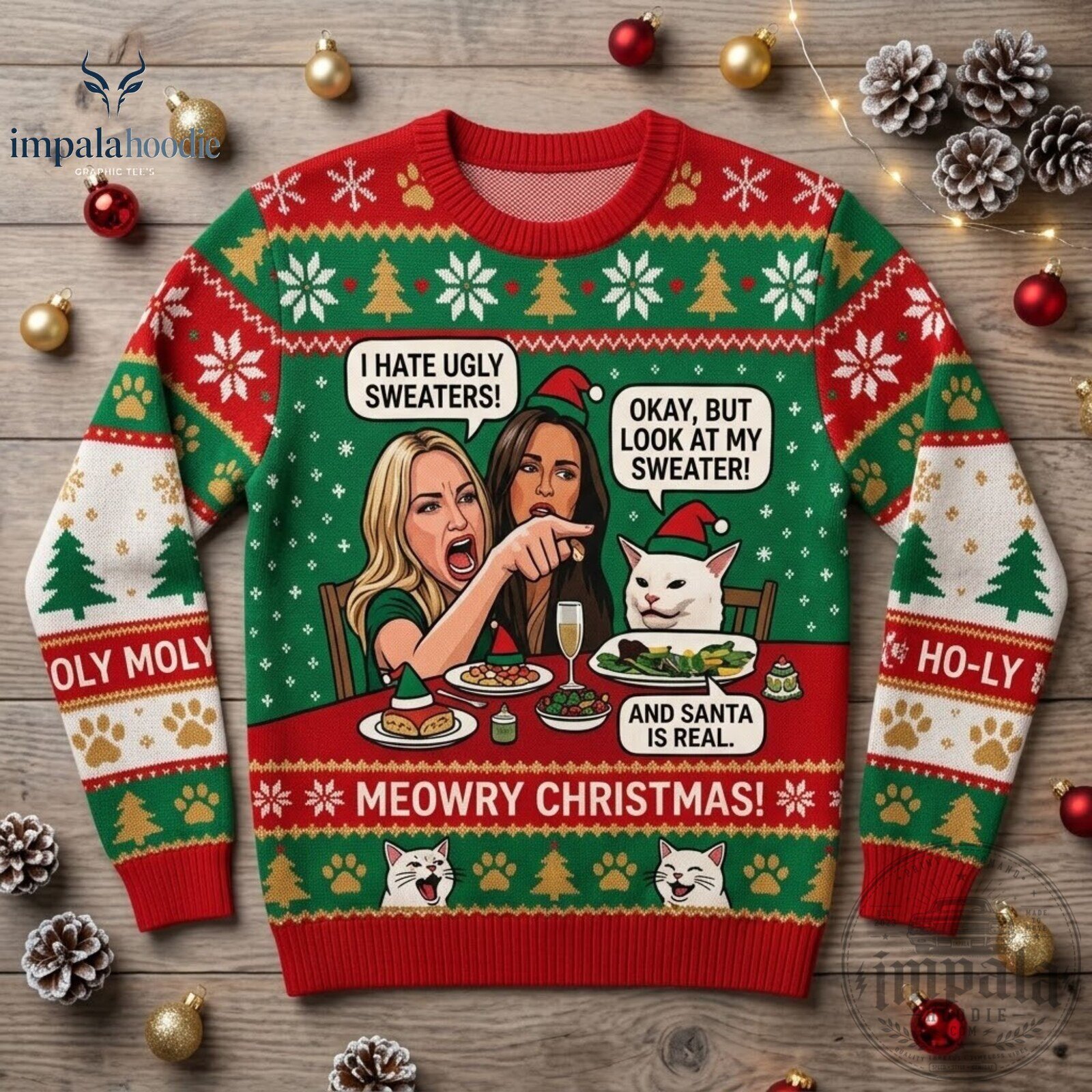 Cat Meme Funny Christmas Ugly Sweater