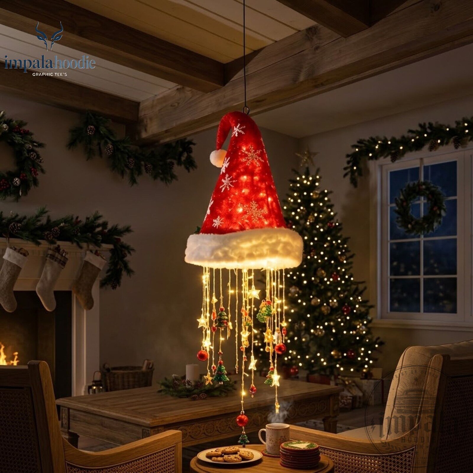 Santa Hat Christmas Hanging Light With Festive Ornaments