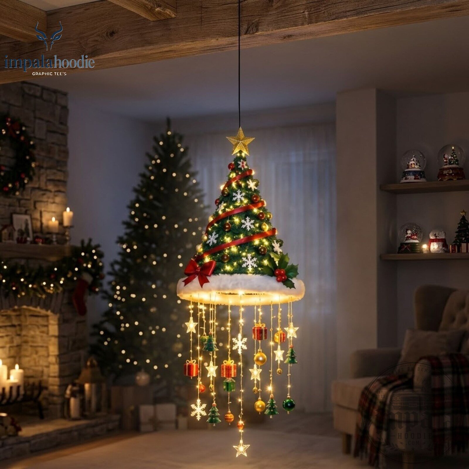 Christmas Tree Hanging Light With Festive Ornaments