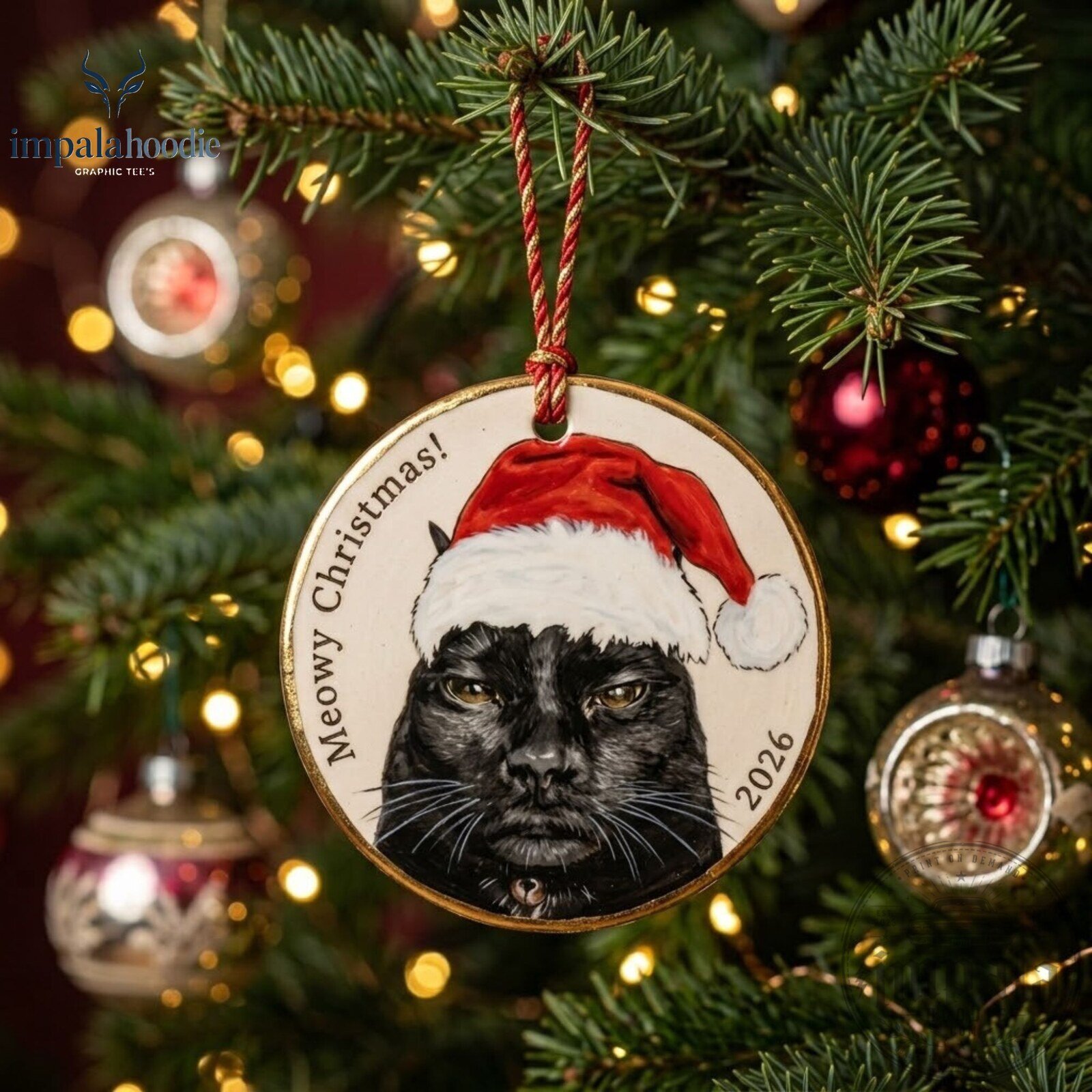 Funny Black Cat Meme Meowy Christmas Ornament