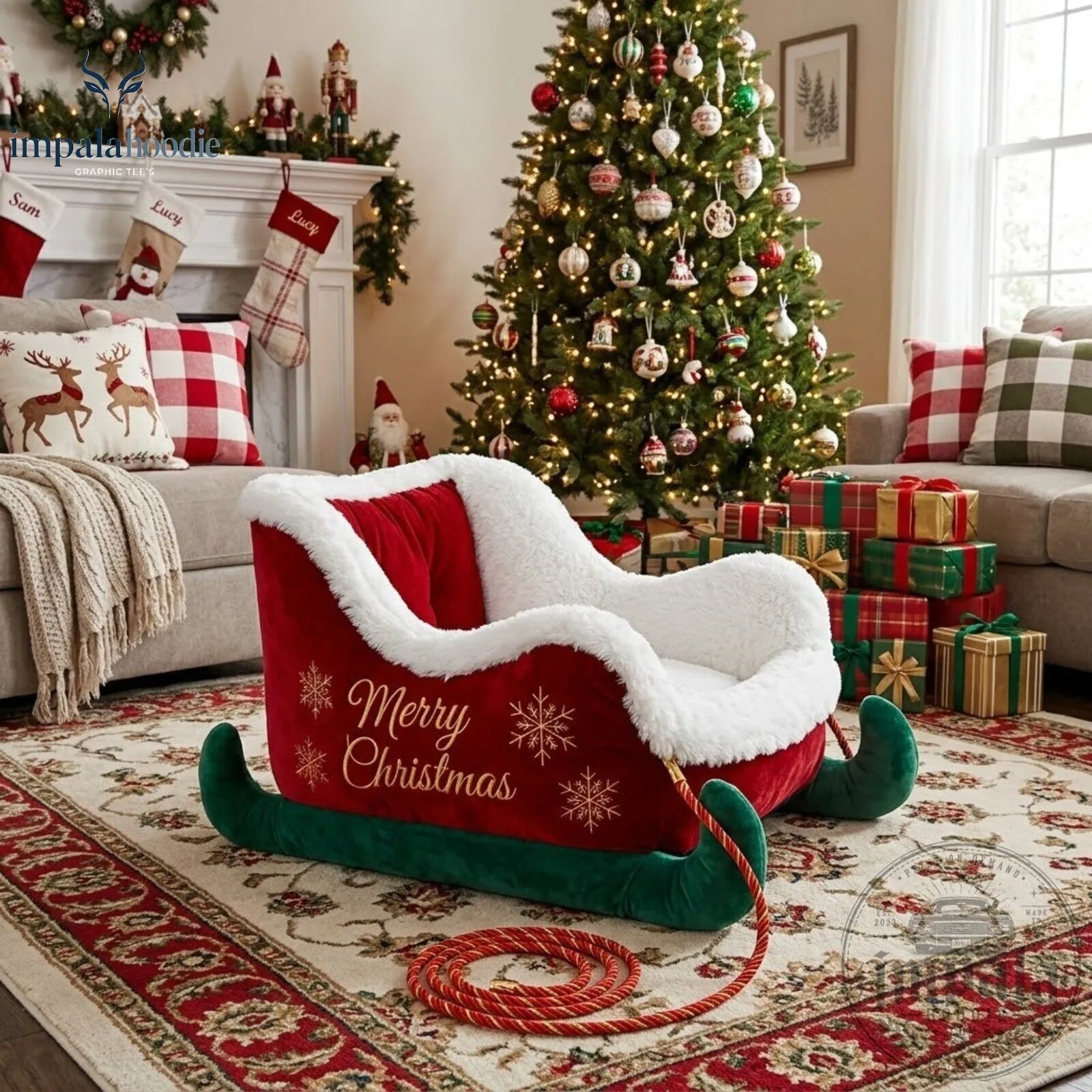 Christmas Cozy Santa Sleigh Pet Bed For Cat & Dog