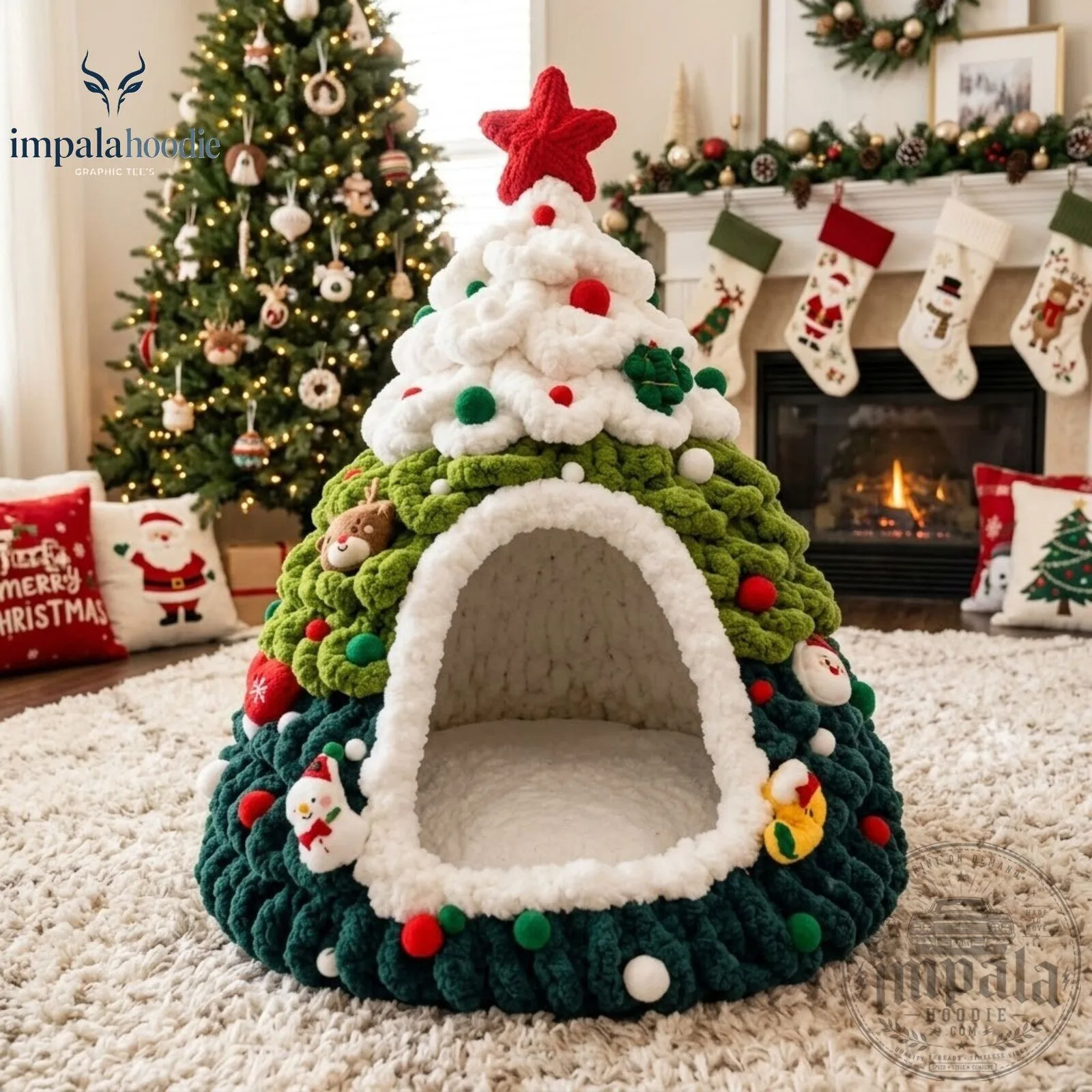 Cozy Christmas Tree Pet Bed For Cat And Dog
