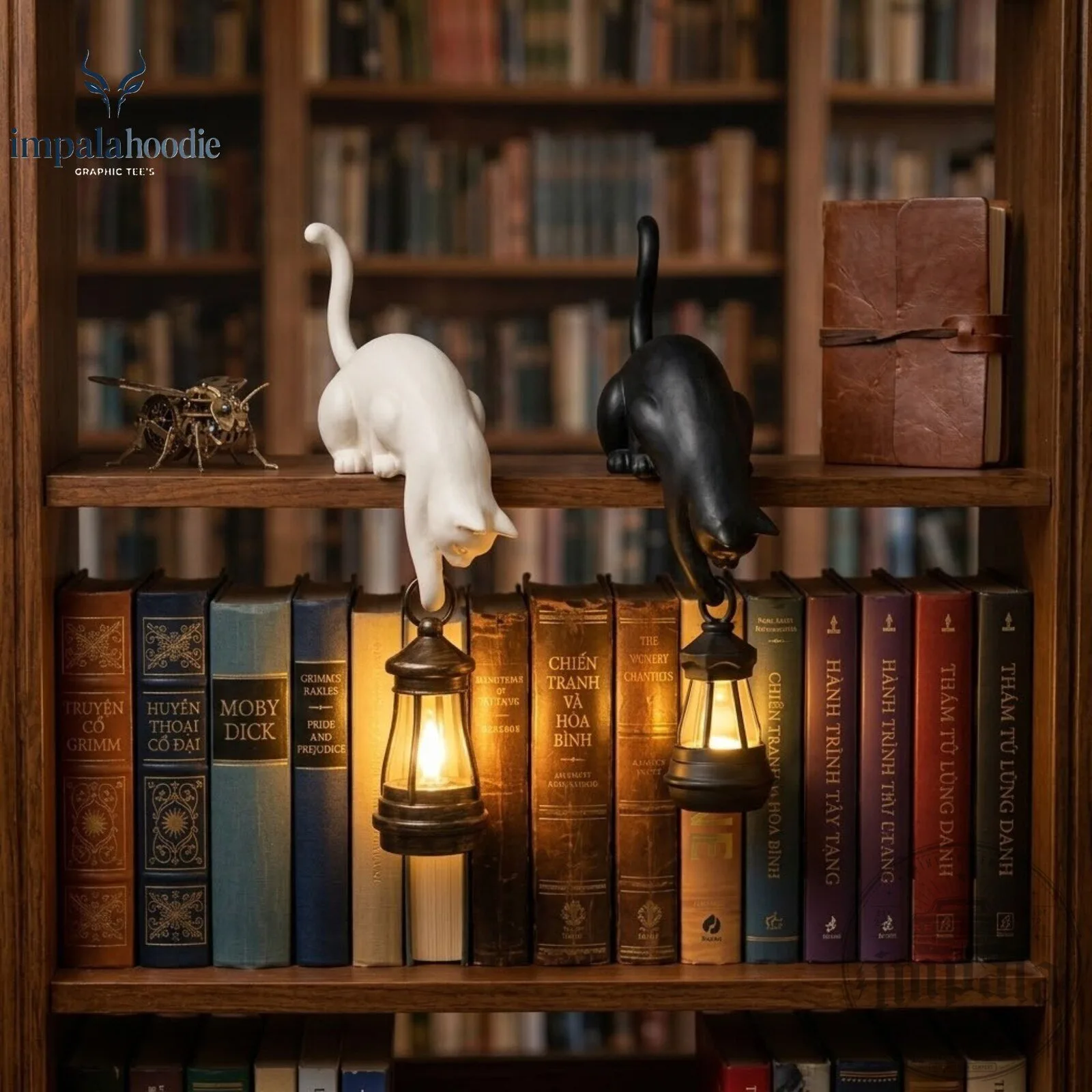 Hanging Cat Bookshelf Decor Lantern Lamp
