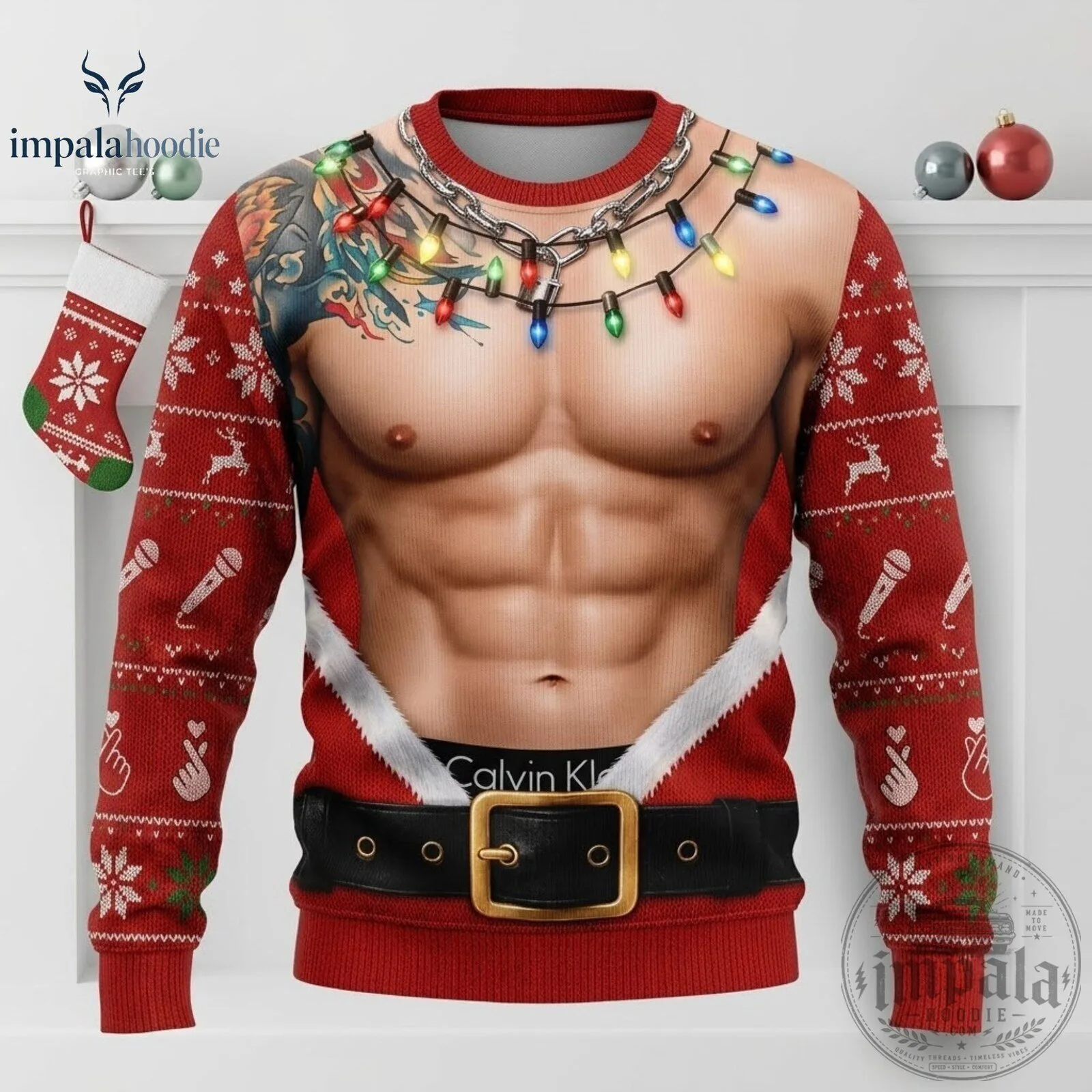 Funny BTS Jeon Jungkook Muscular Body Santa Ugly Christmas Sweater