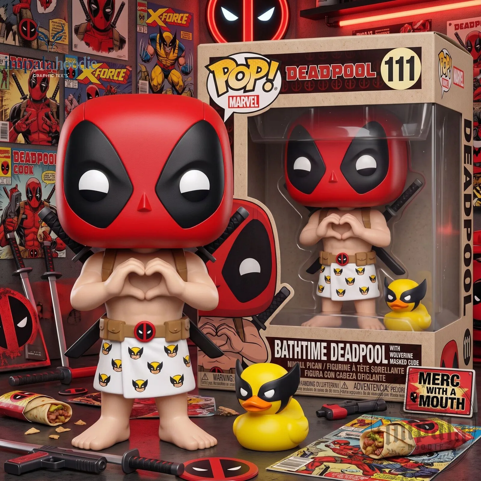 Bath Time Deadpool With Wolverine Duck Marvel Collectible Funko Pop Figure