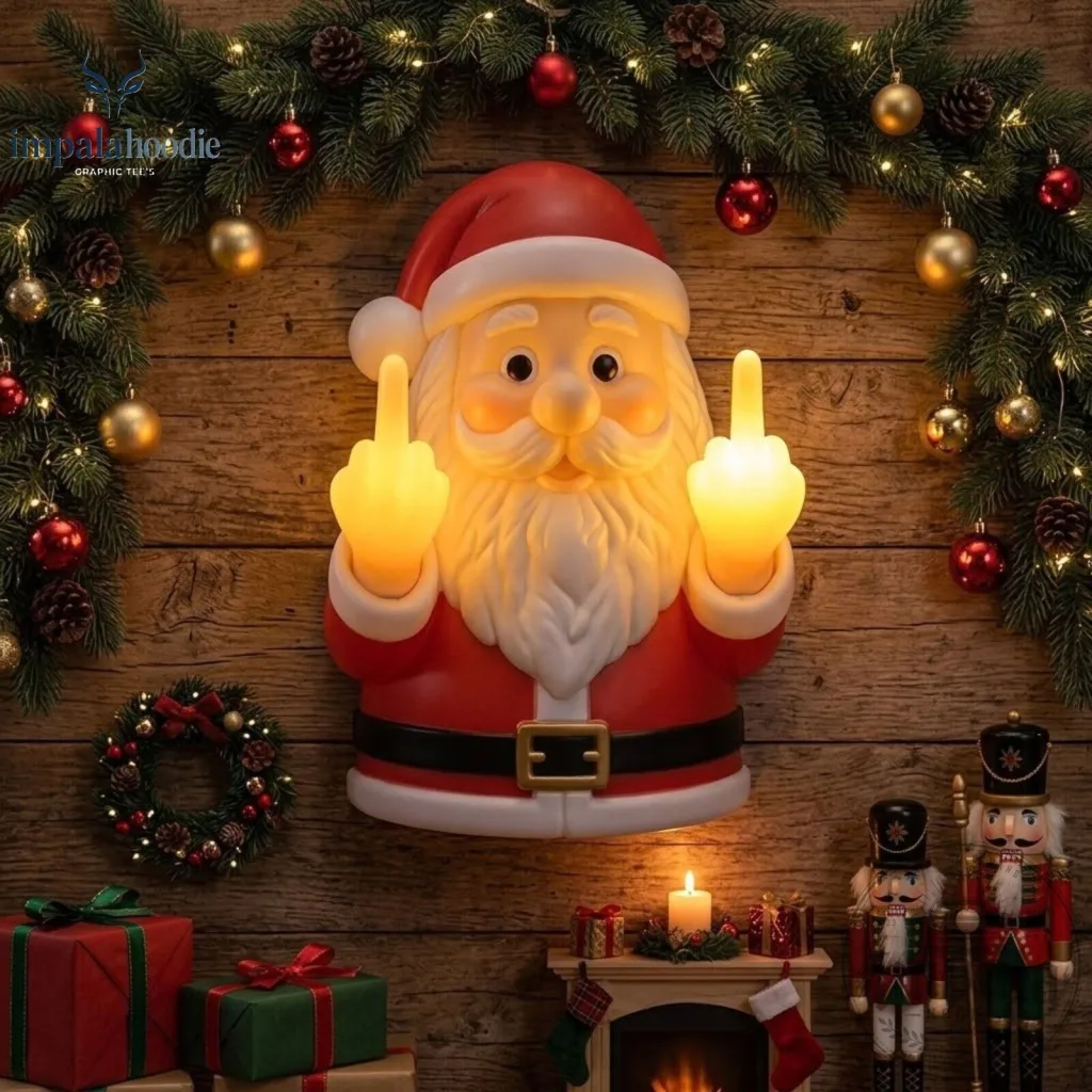 "Humorous Santa Claus Middle Finger Christmas Wall Light: Perfect Holiday Decor" 14 Santa Claus Flipping Middle Finger Funny Christmas Wall Light