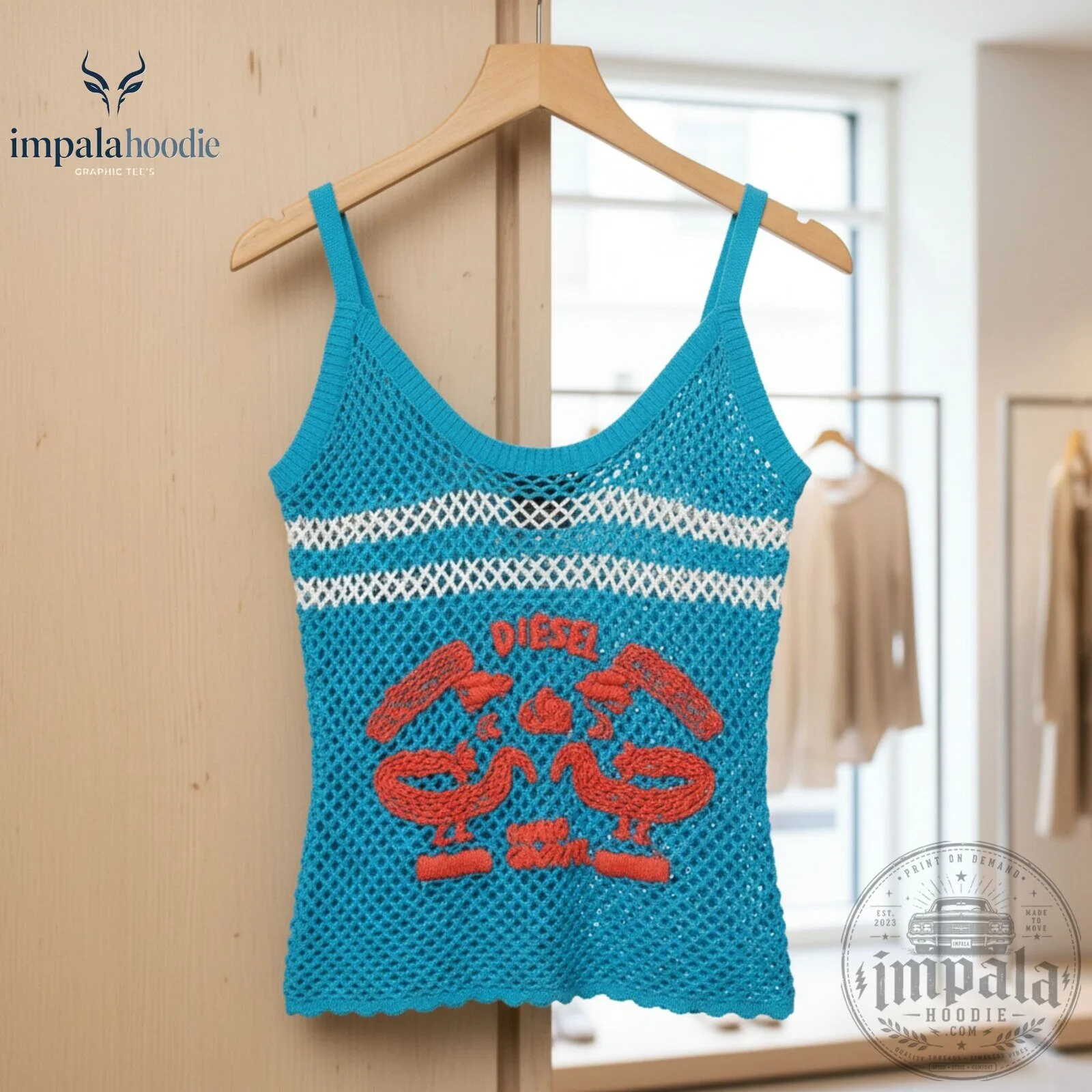Manon Blue Mesh With Red Graphic Crochet Tank Top 10 Manon Blue Mesh With Red Graphic Crochet Tank Top