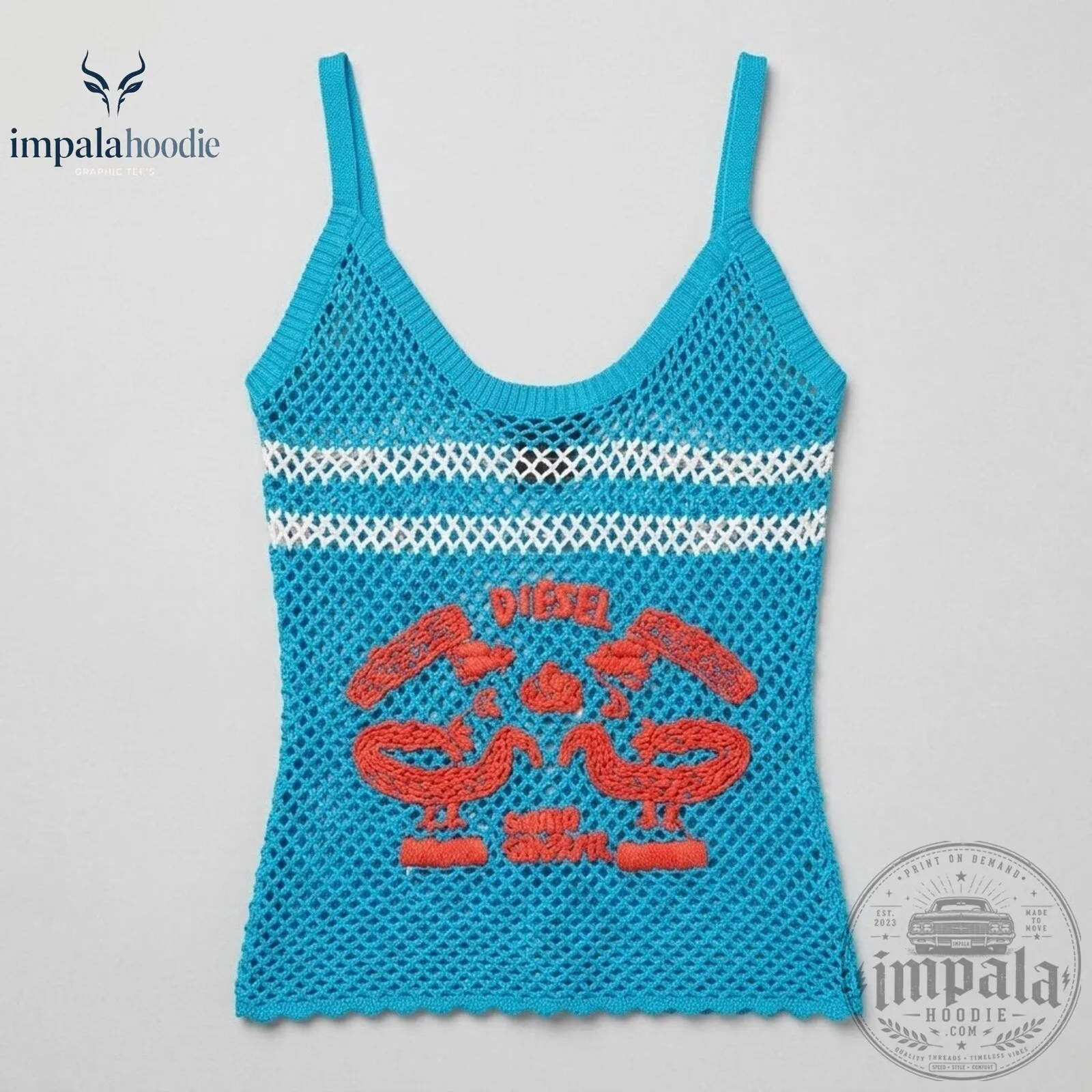 Manon Blue Mesh With Red Graphic Crochet Tank Top 11 Manon Blue Mesh With Red Graphic Crochet Tank Top