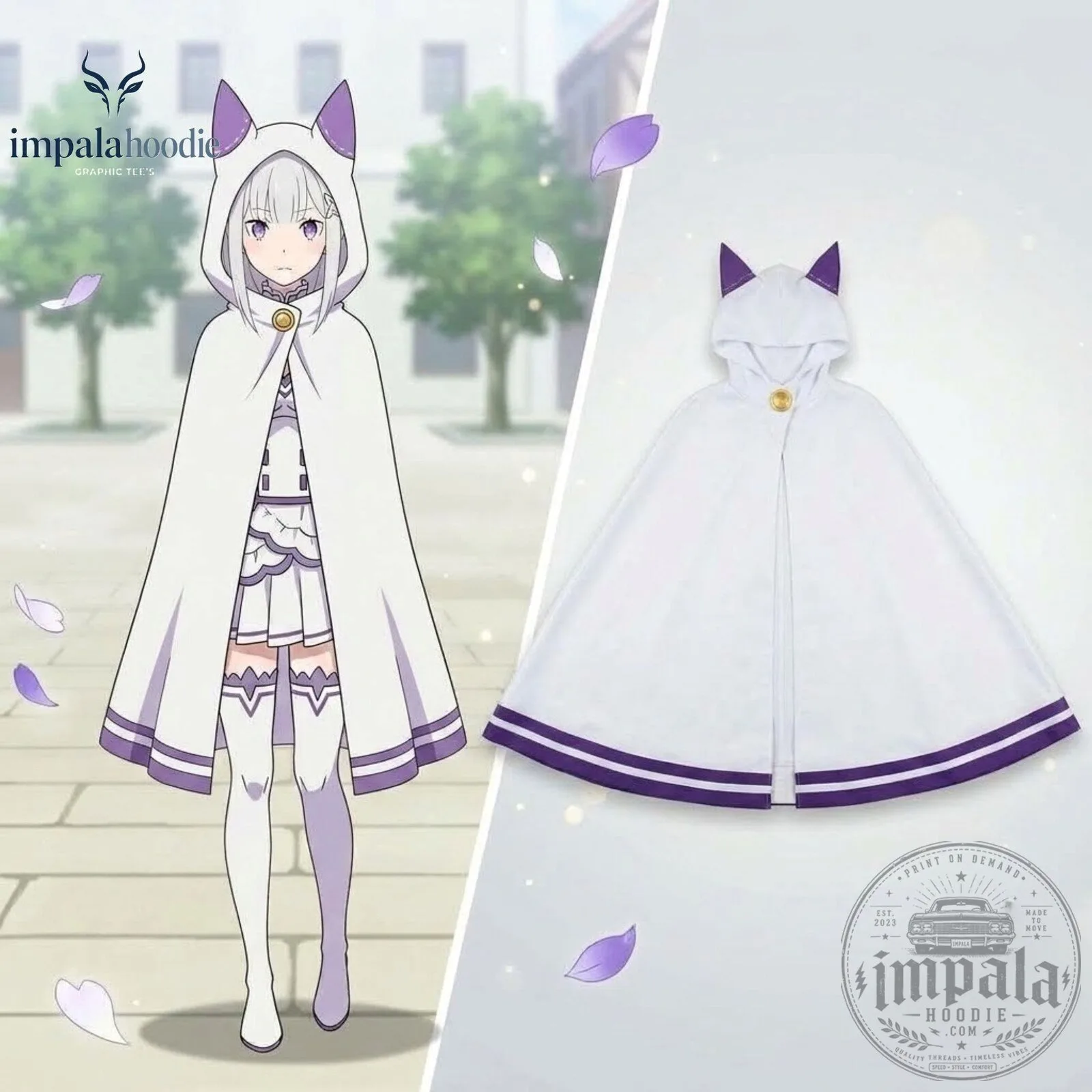 Re Zero Emilia Cat Ear White Hooded Cape