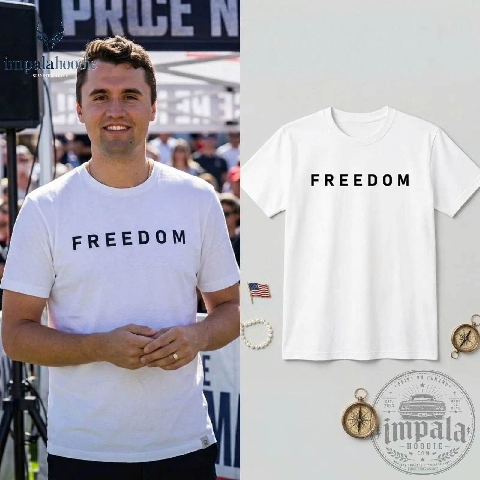Charlie Kirk Freedom White T-Shirt