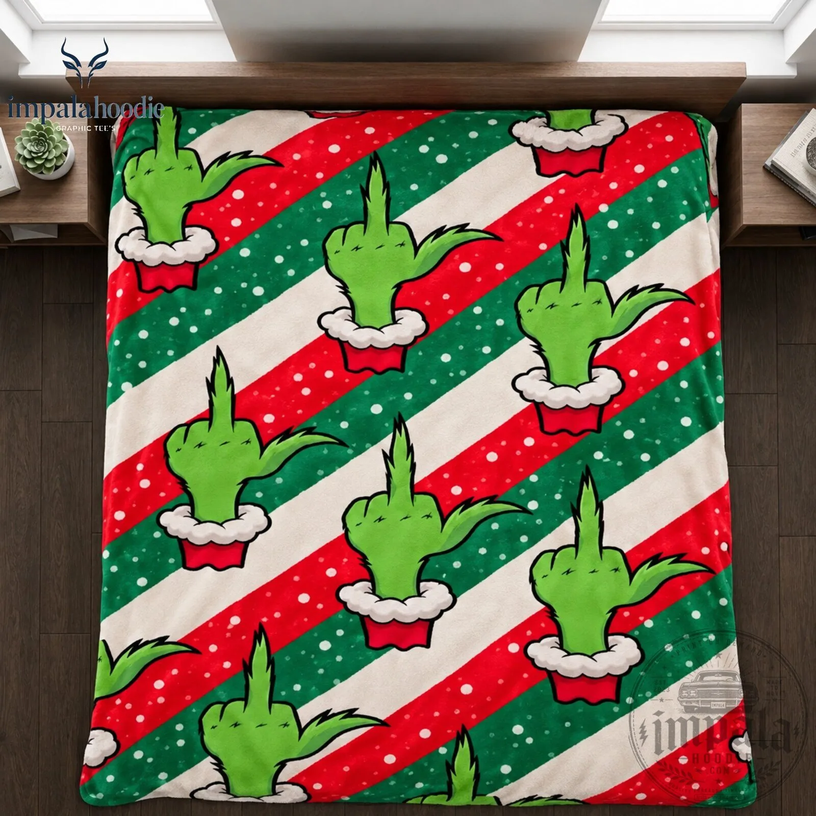 Grinch Flipping Middle Finger Christmas Fleece Blanket