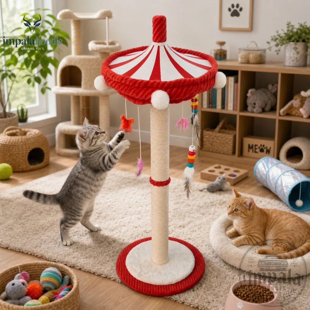 Amusement Park White & Red Carousel Cat Scratching Post Amusement Park White & Red Carousel Cat Scratching Post