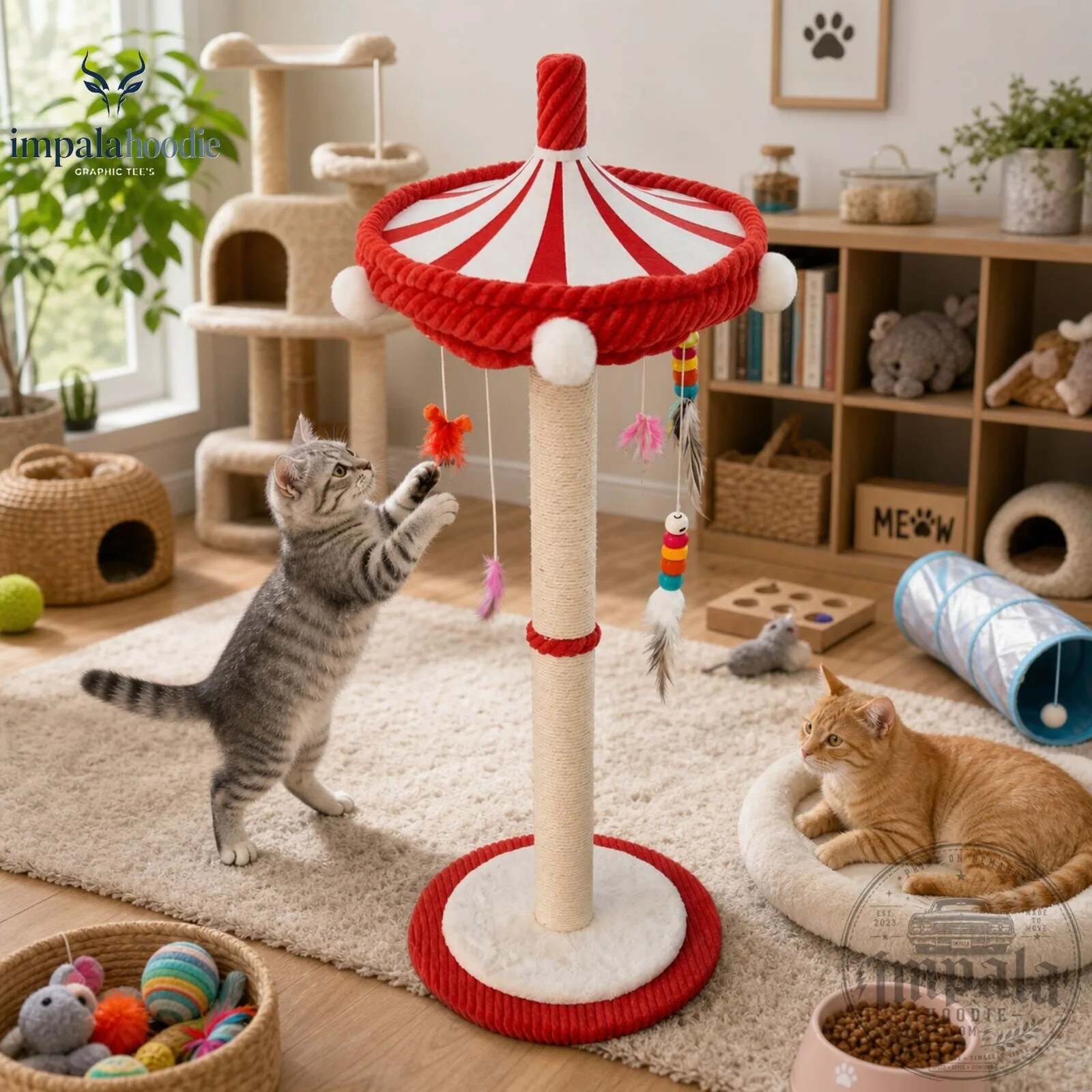 Amusement Park White & Red Carousel Cat Scratching Post