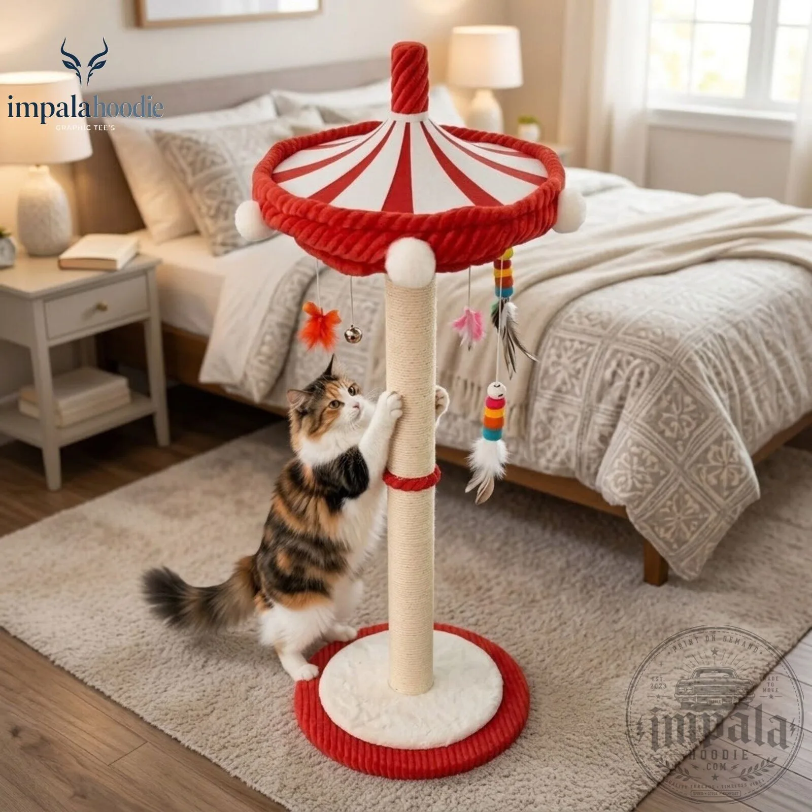 Amusement Park White & Red Carousel Cat Scratching Post 9 Amusement Park White & Red Carousel Cat Scratching Post