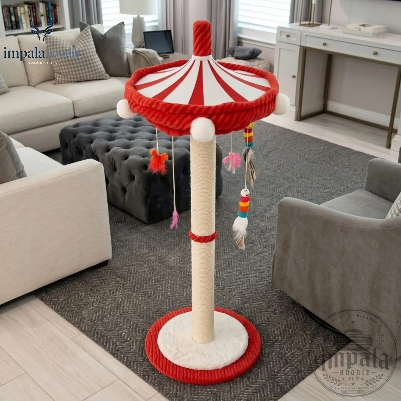Amusement Park White & Red Carousel Cat Scratching Post 10 Amusement Park White & Red Carousel Cat Scratching Post
