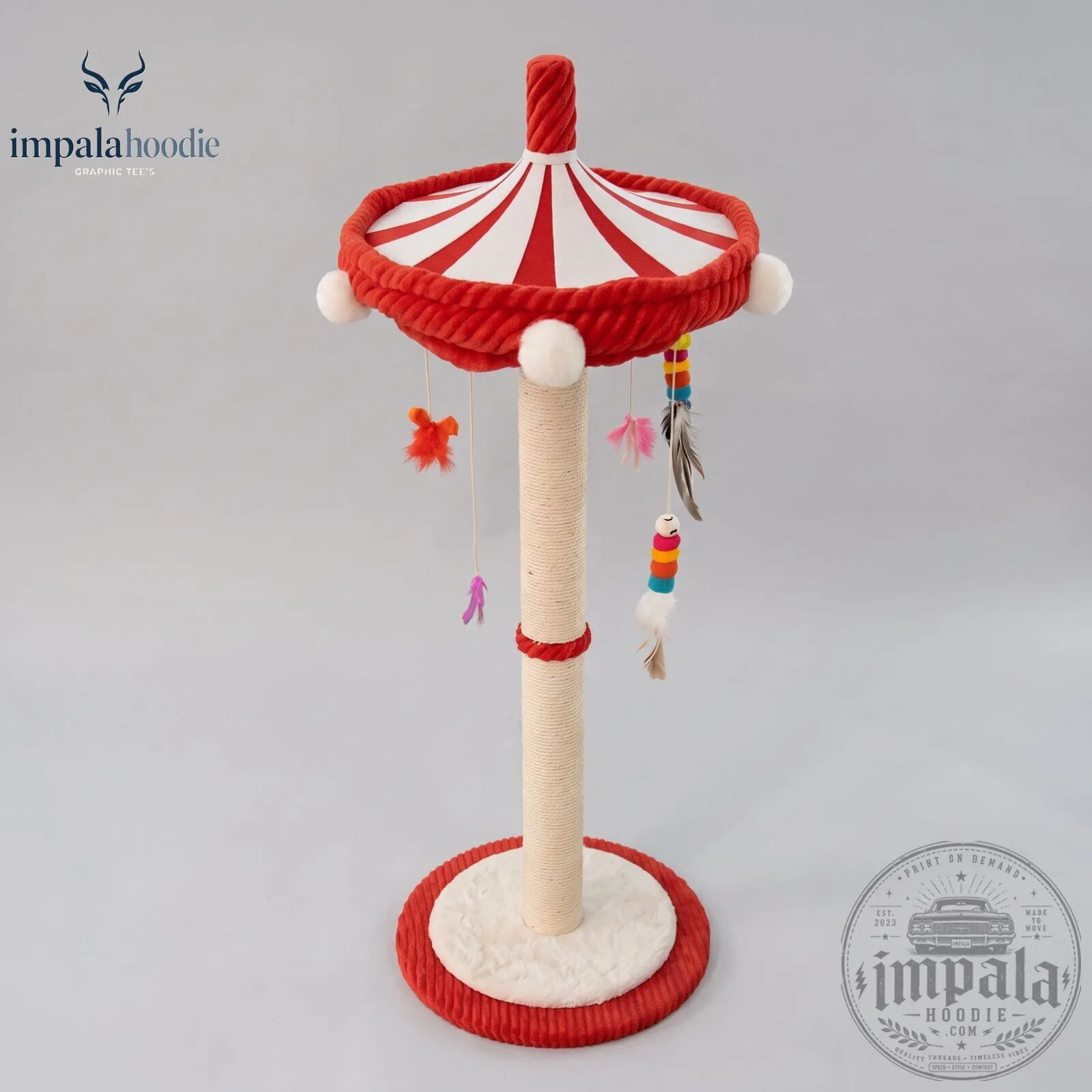 Amusement Park White & Red Carousel Cat Scratching Post 11 Amusement Park White & Red Carousel Cat Scratching Post
