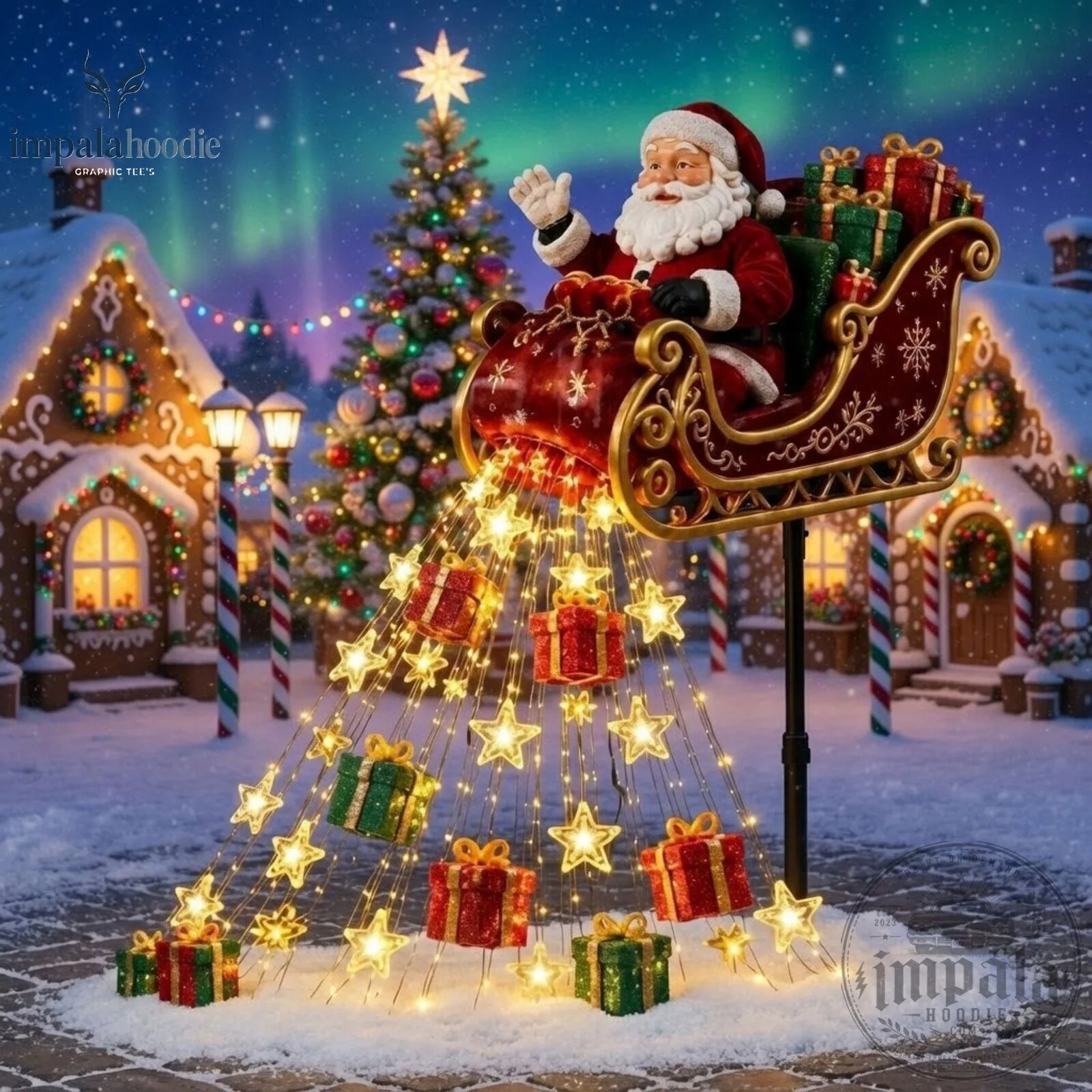 Santa Claus Sleigh With Gifts & Star Lights Christmas LED Light 9 Santa Claus Sleigh With Gifts & Star Lights Christmas LED Light