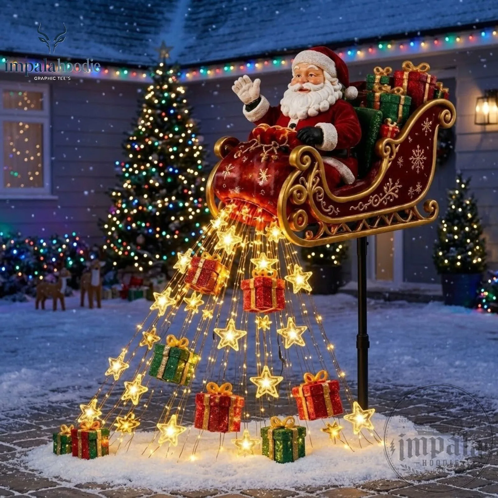 Santa Claus Sleigh With Gifts & Star Lights Christmas LED Light 10 Santa Claus Sleigh With Gifts & Star Lights Christmas LED Light