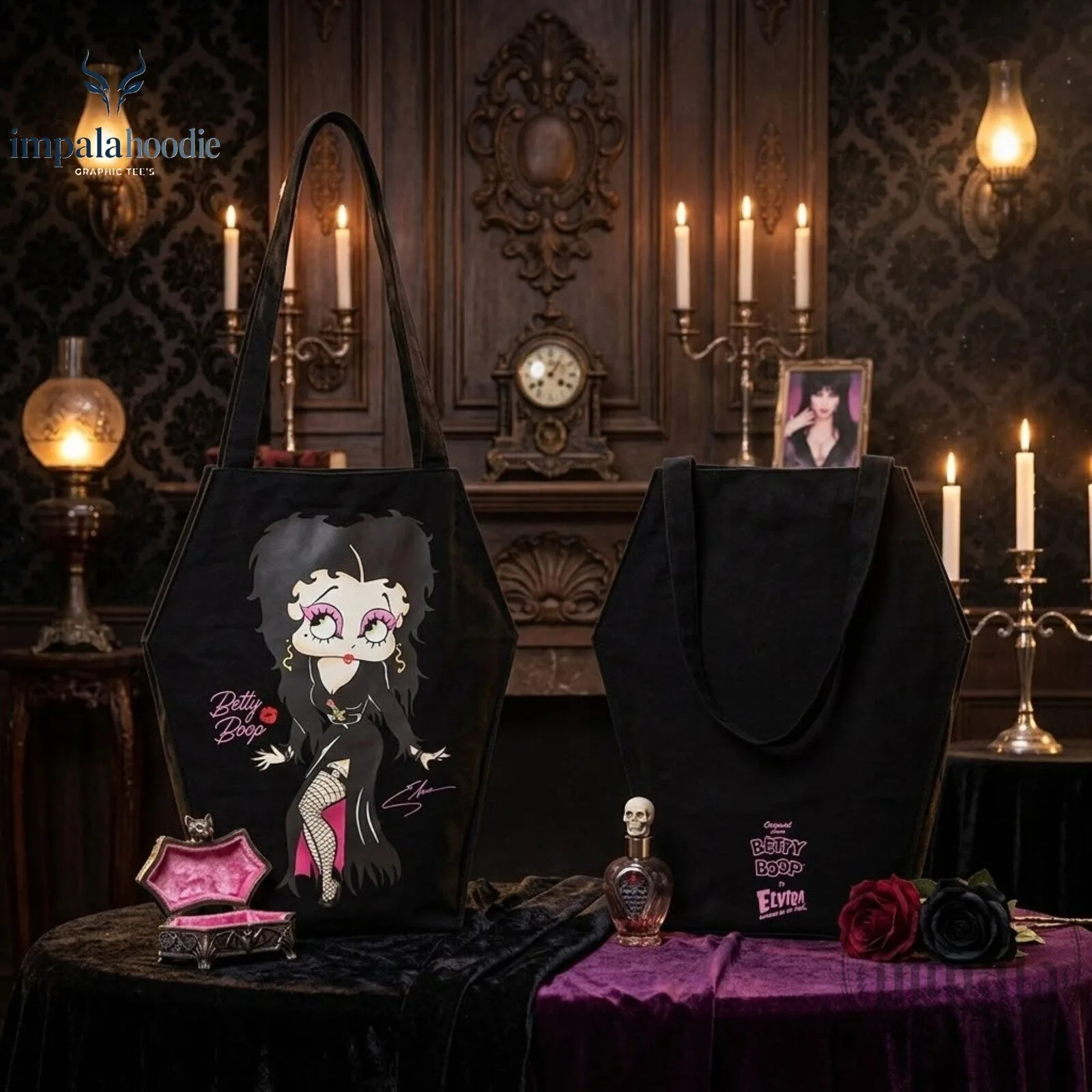 Betty Boop x Elvira Coffin Shaped Tote Bag 4 Betty Boop x Elvira Coffin Shaped Tote Bag
