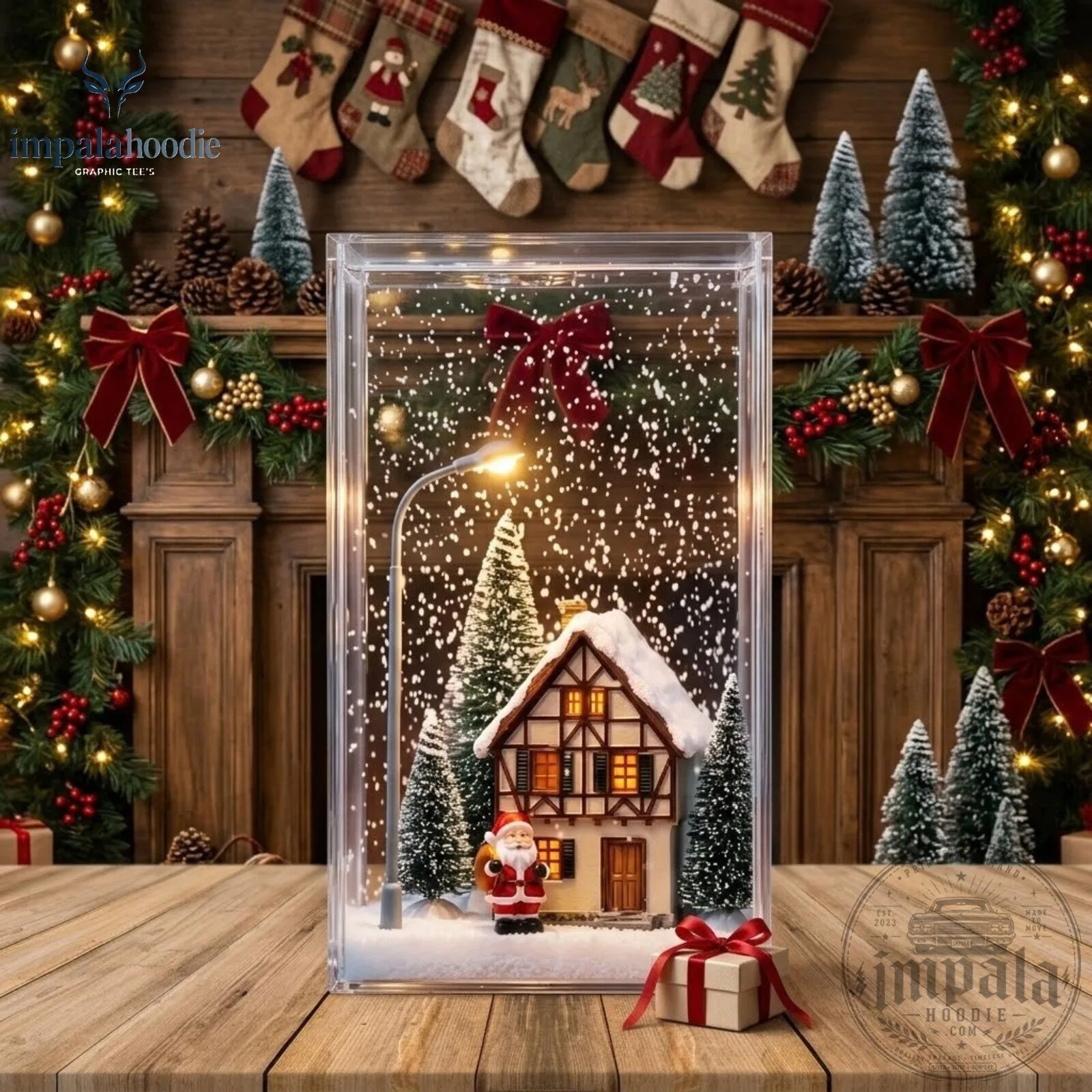 Christmas Santa Claus & Snowy House Miniature Snowy Village Diorama