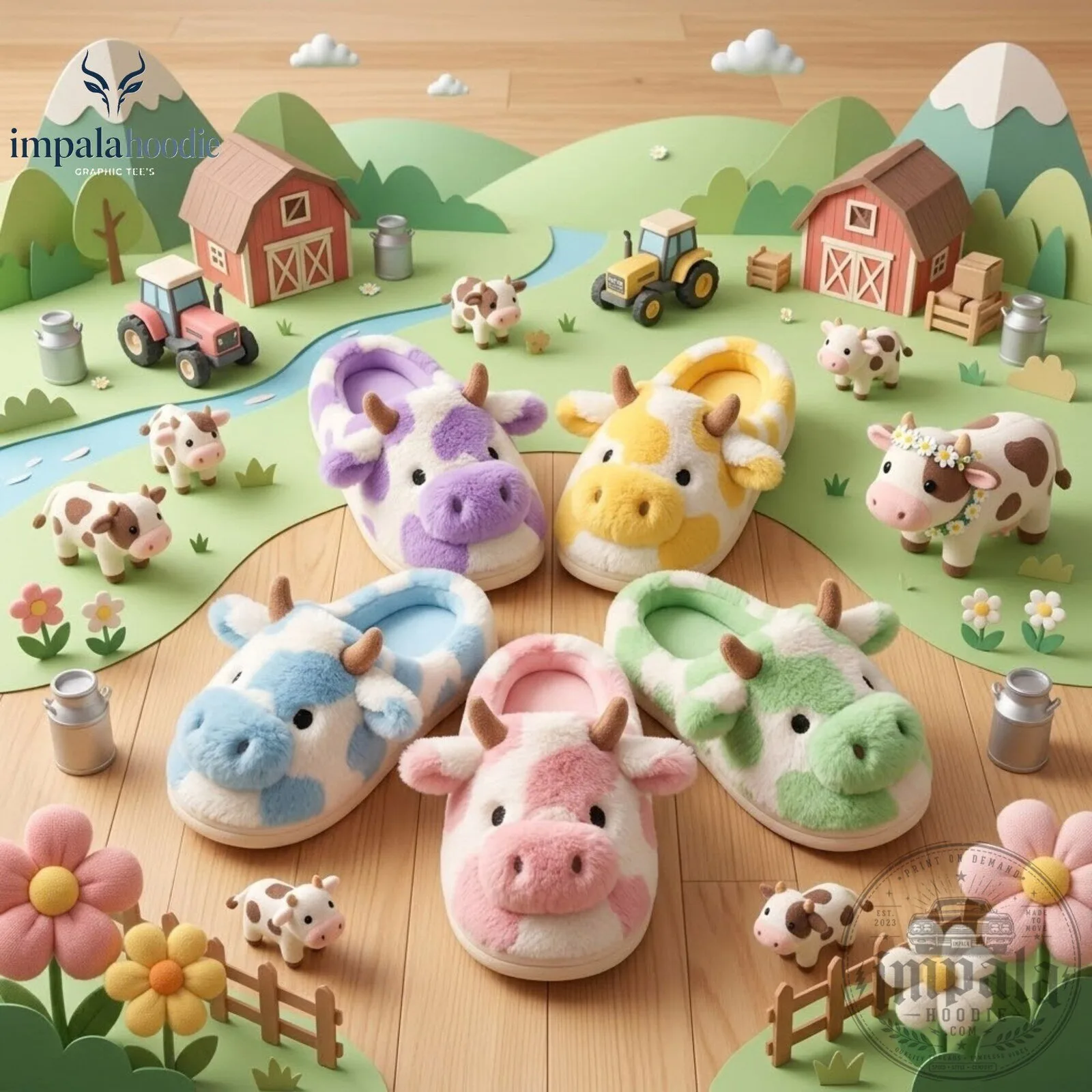 Cute Cow Plush Slippers Collection