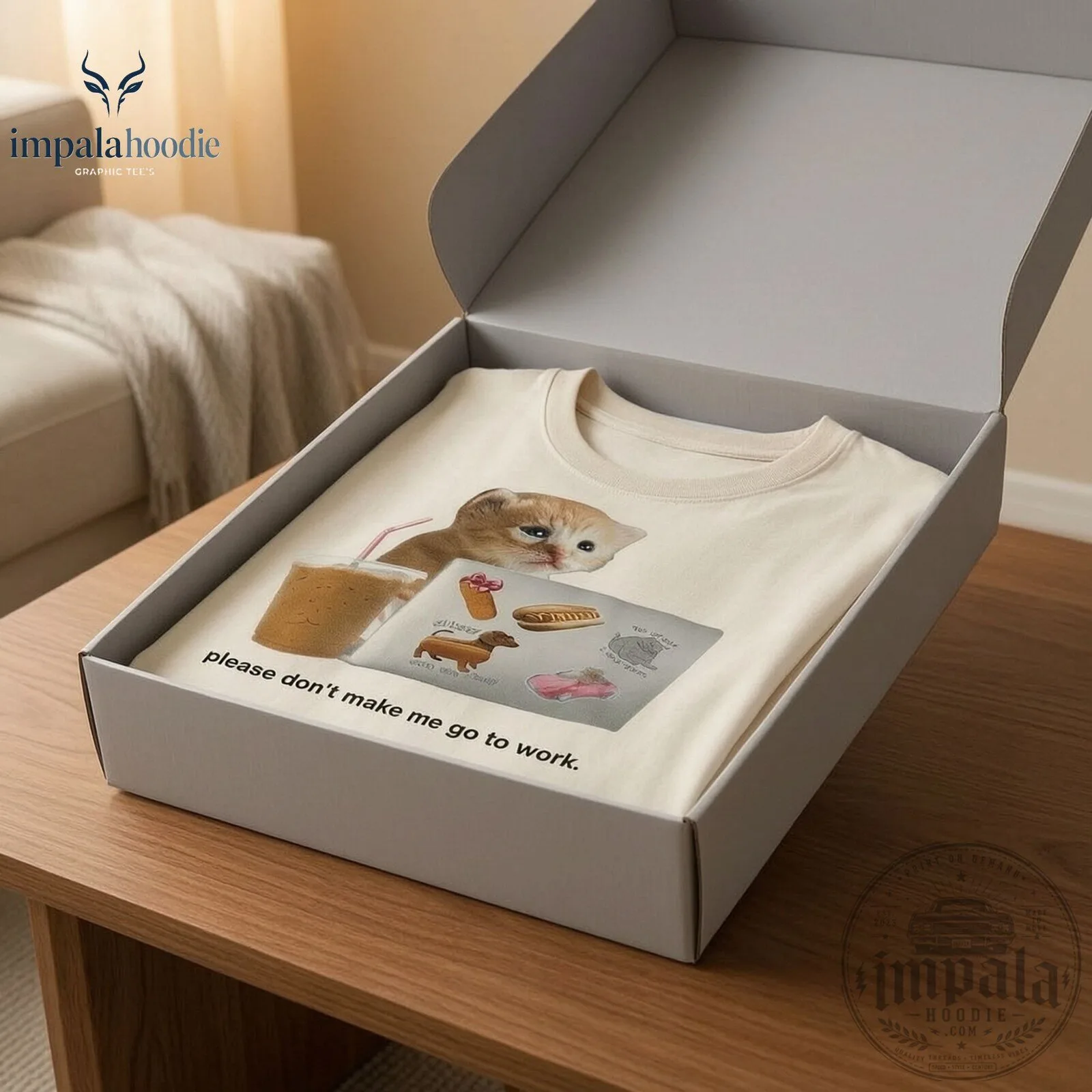 Please Don't Make Me Go To Work Cute Funny Crying Cat Meme T-Shirt 8 Please Don