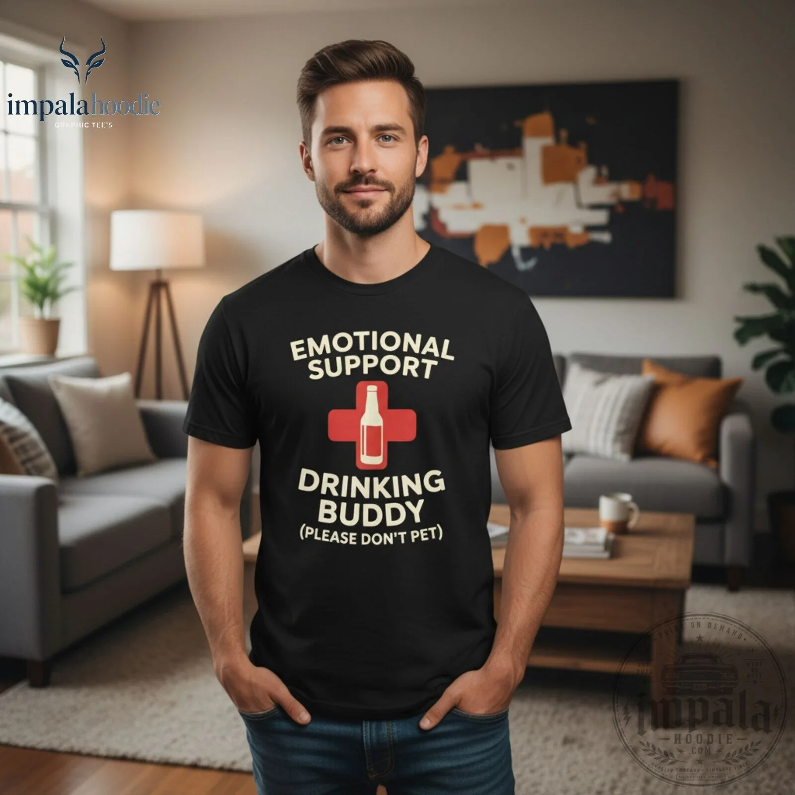 Emotional Support Drinking Buddy Please Don't Pet Funny Alcoholic T-Shirt 11 Emotional Support Drinking Buddy Please Don