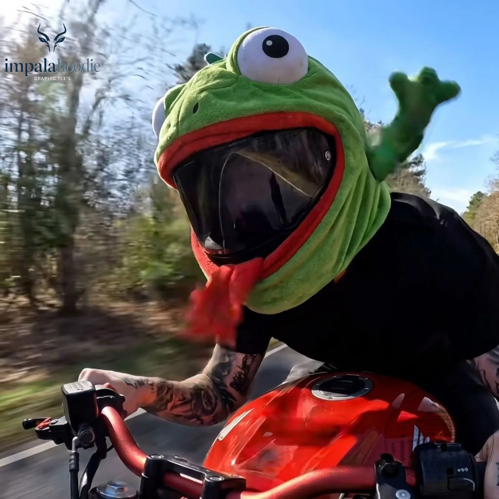Green Frog With Big Eyes & Long Red Tongue Plush Motorcycle Helmet Cover 11 Green Frog With Big Eyes & Long Red Tongue Plush Motorcycle Helmet Cover