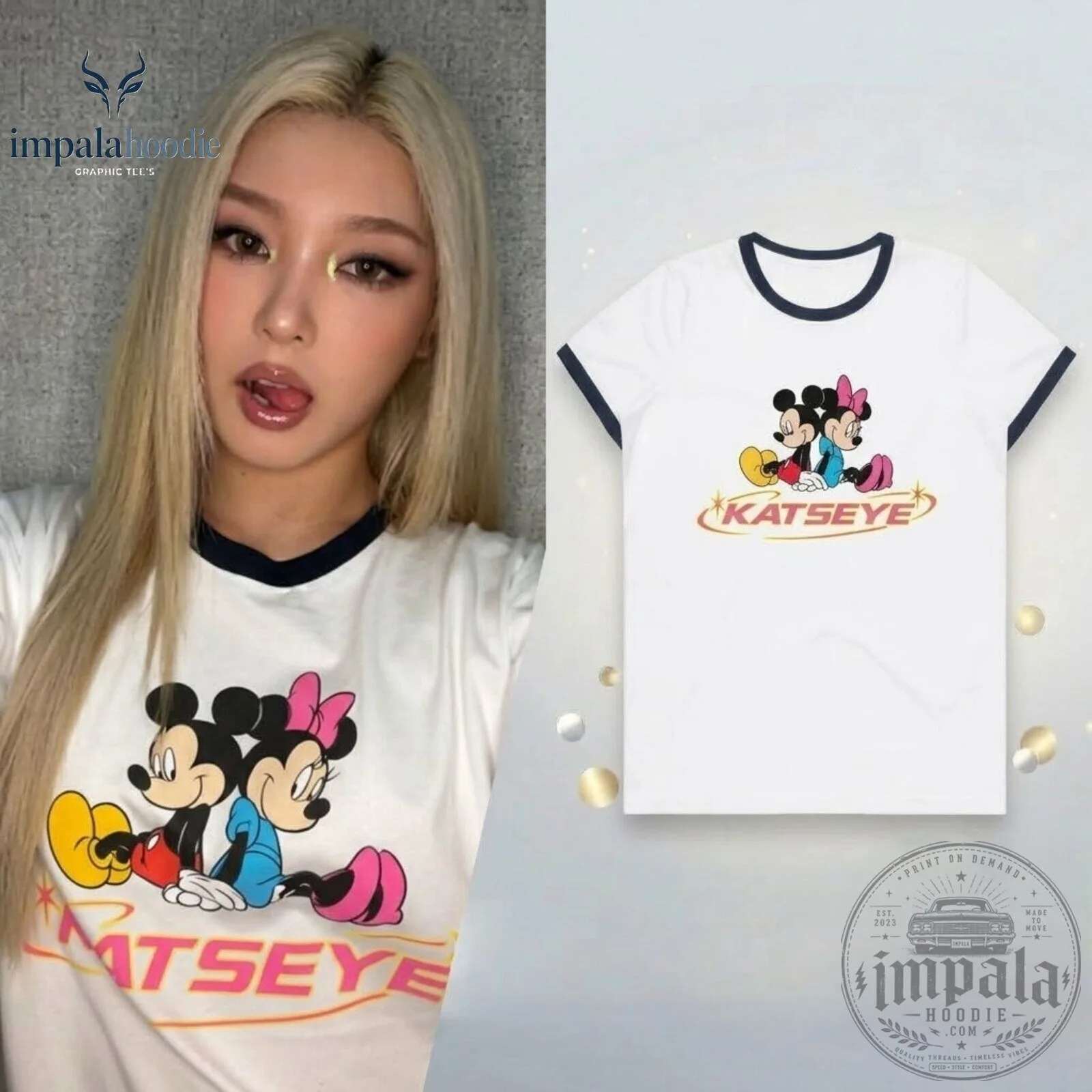 KATSEYE Yoonchae x Mickey & Minnie White & Navy Ringer Tee 8 KATSEYE Yoonchae x Mickey & Minnie White & Navy Ringer Tee
