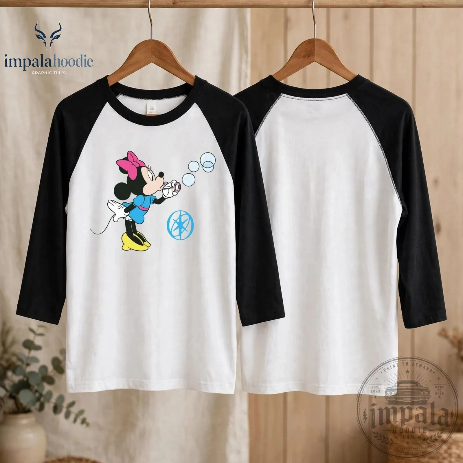 KATSEYE Megan x Mickey & Minnie Blowing Bubble White & Black Raglan Sleeve T-Shirt 9 KATSEYE Megan x Mickey & Minnie Blowing Bubble White & Black Raglan Sleeve T-Shirt