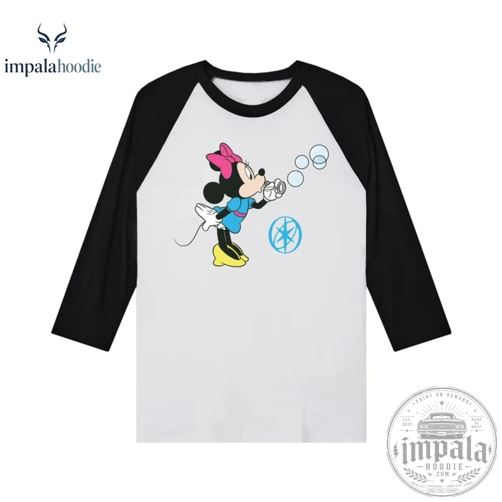 KATSEYE Megan x Mickey & Minnie Blowing Bubble White & Black Raglan Sleeve T-Shirt 10 KATSEYE Megan x Mickey & Minnie Blowing Bubble White & Black Raglan Sleeve T-Shirt