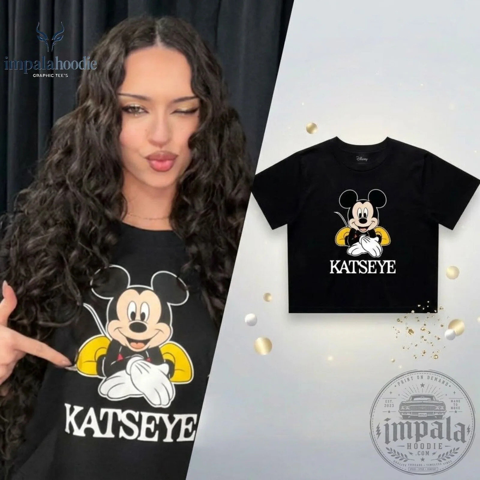 KATSEYE Daniela x Mickey & Minnie Black Crop Top Tee