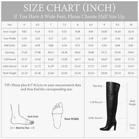 Knee High Boots Size Chart