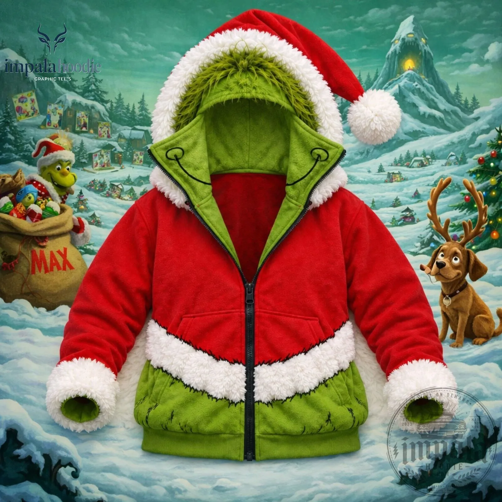 The Grinch Santa Claus Christmas Zip Up Hoodie With Face Cover 9 The Grinch Santa Claus Christmas Zip Up Hoodie With Face Cover