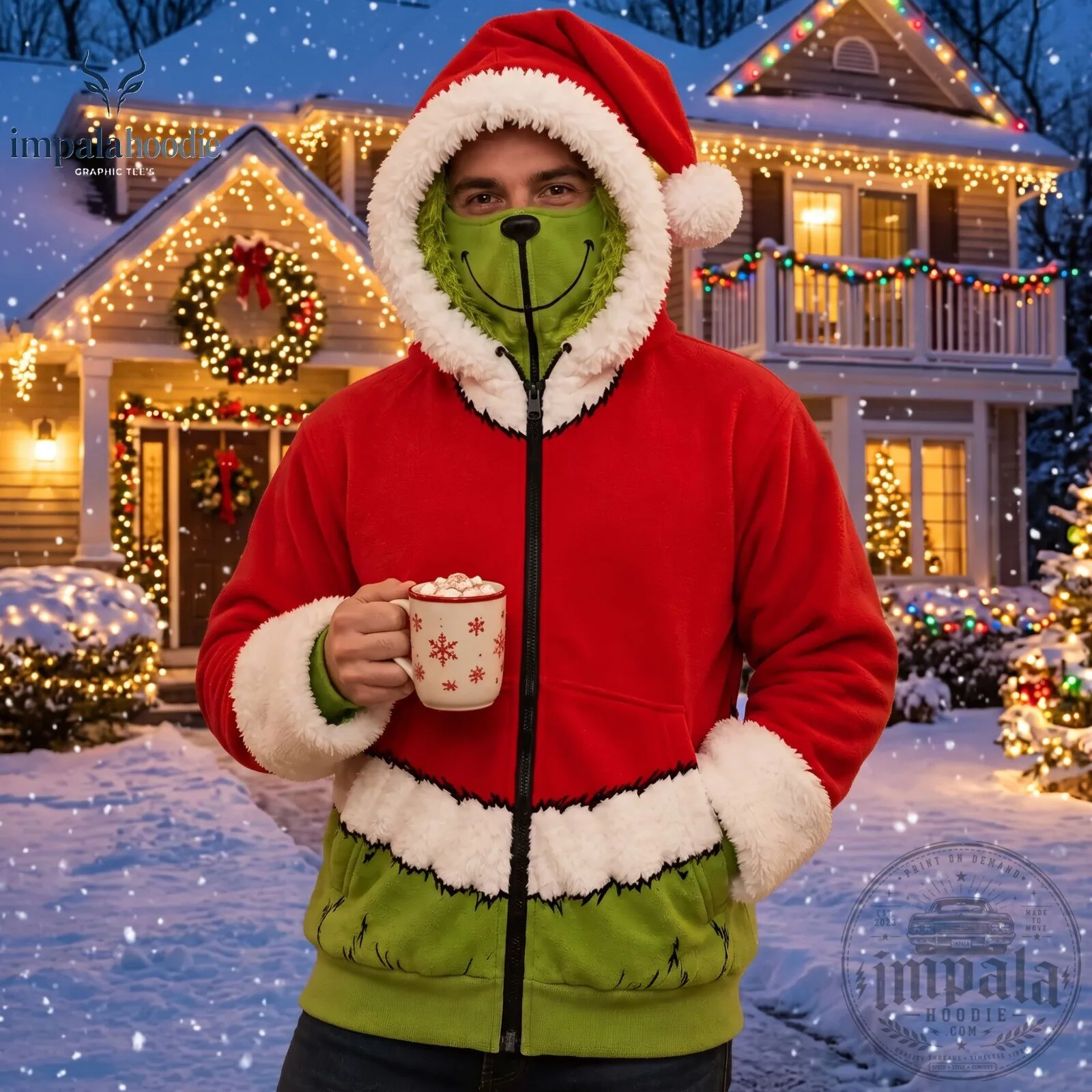 The Grinch Santa Claus Christmas Zip Up Hoodie With Face Cover 11 The Grinch Santa Claus Christmas Zip Up Hoodie With Face Cover
