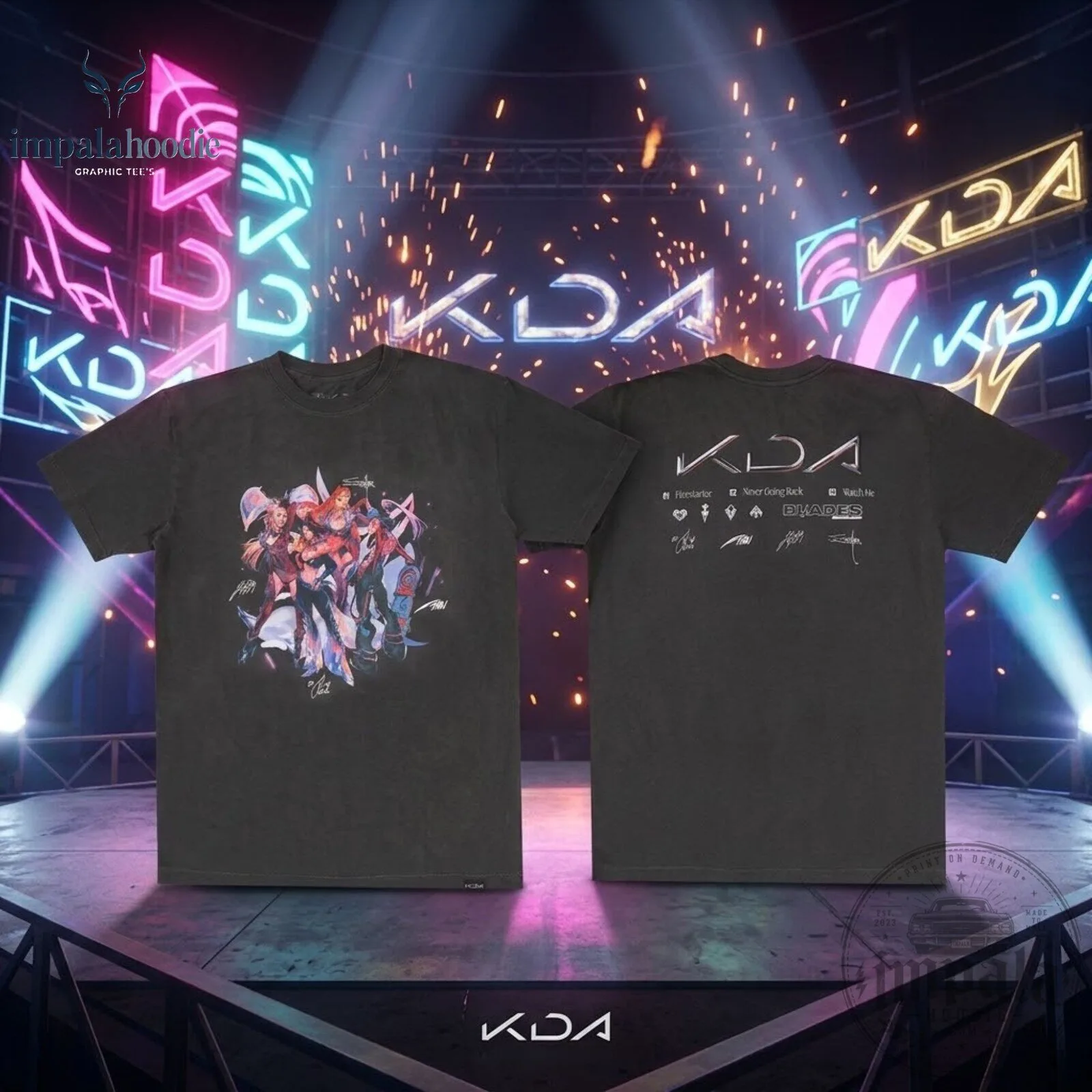 League Of Legends K/DA FIRESTARTER Band Two Sided Graphic T-Shirt