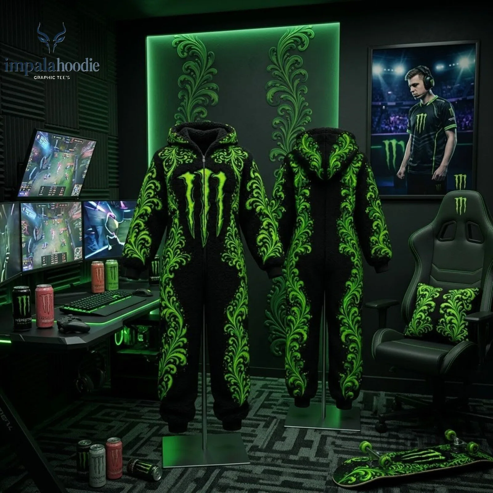 Dark Monster Energy Hooded Onesie Jumpsuit 4 Dark Monster Energy Hooded Onesie Jumpsuit