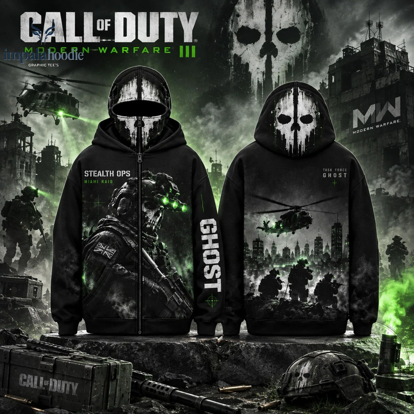 Call Of Duty Modern Warfare Ghost Zip Up Hoodie With Face Cover